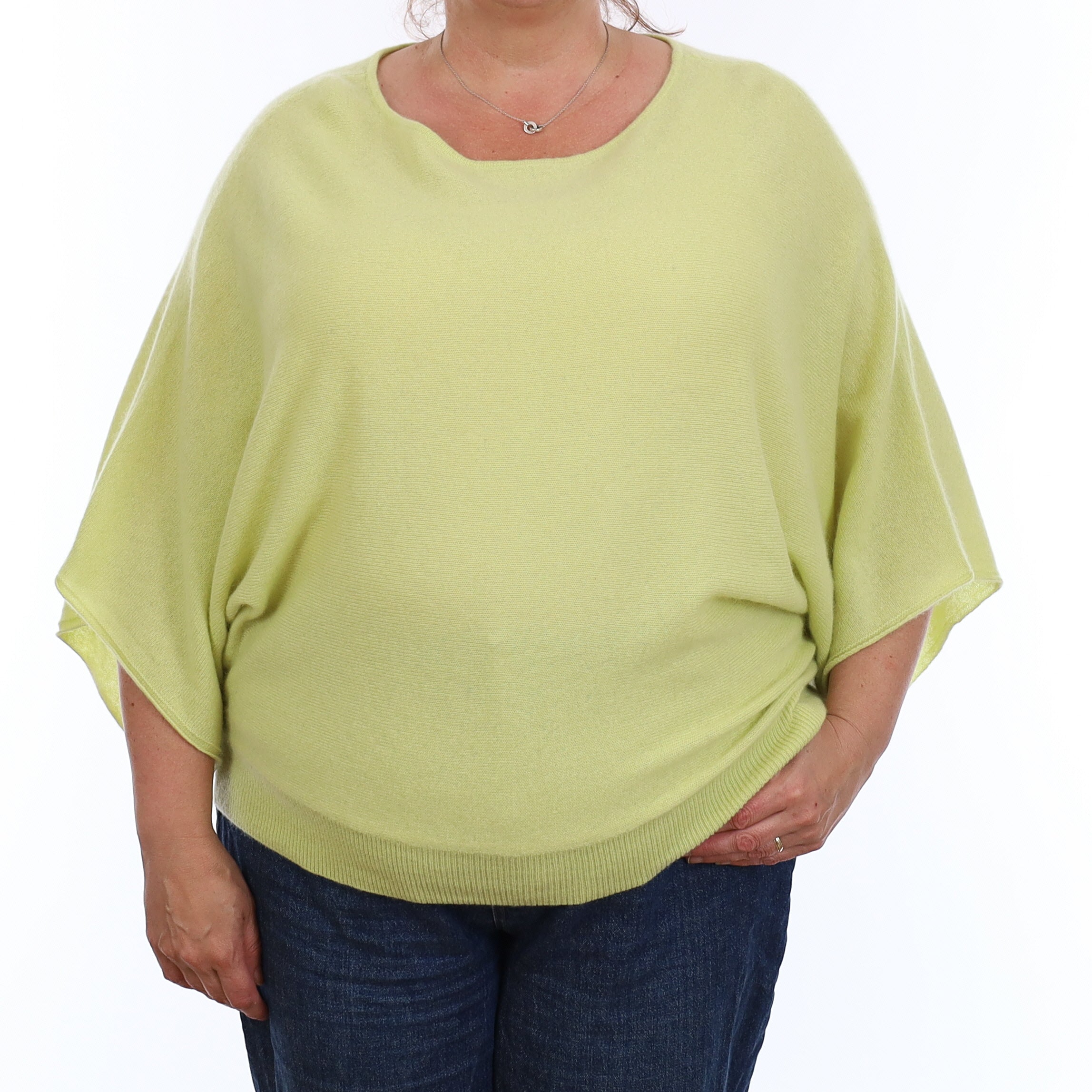 Chartreuse Yellow Cashmere Batwing Slash Neck Jumper Extra Large