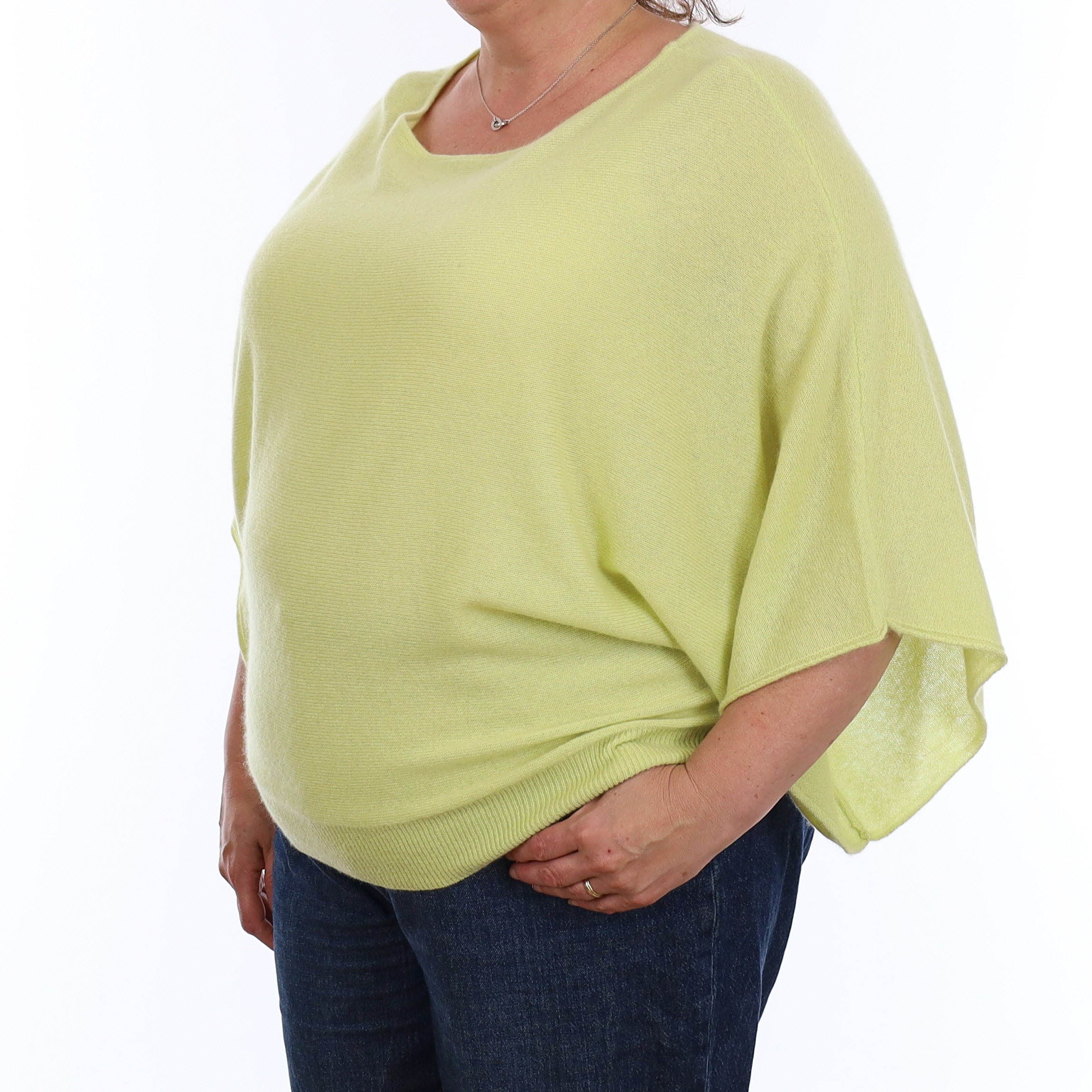 Chartreuse Yellow Cashmere Batwing Slash Neck Jumper Extra Large