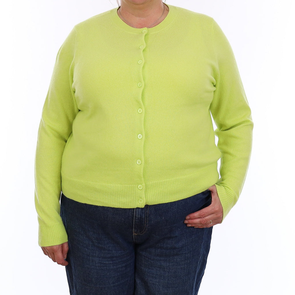Neon Chartreuse Green Cashmere Crew Neck Cardigan Extra Large