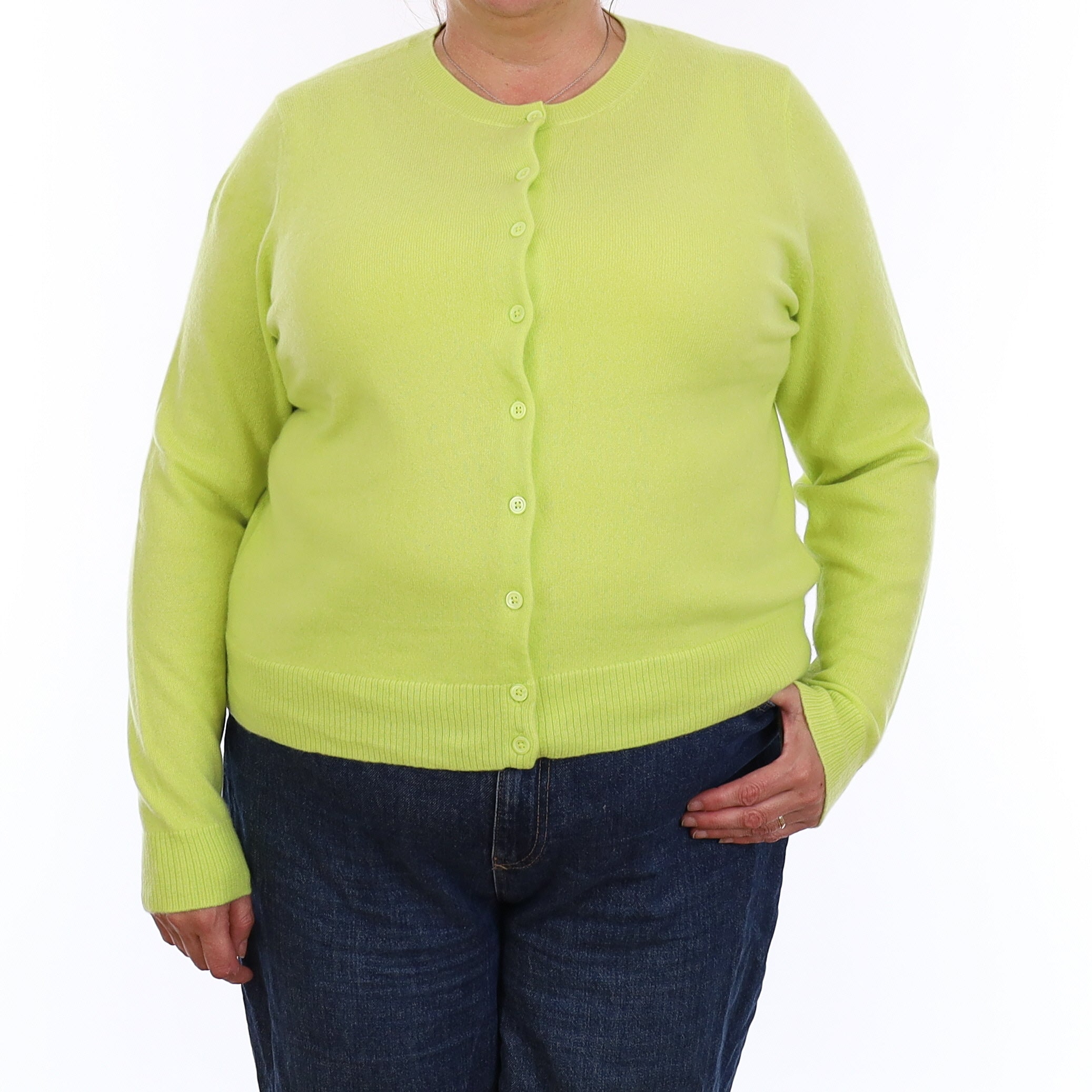 Neon Chartreuse Green Cashmere Crew Neck Cardigan Extra Large