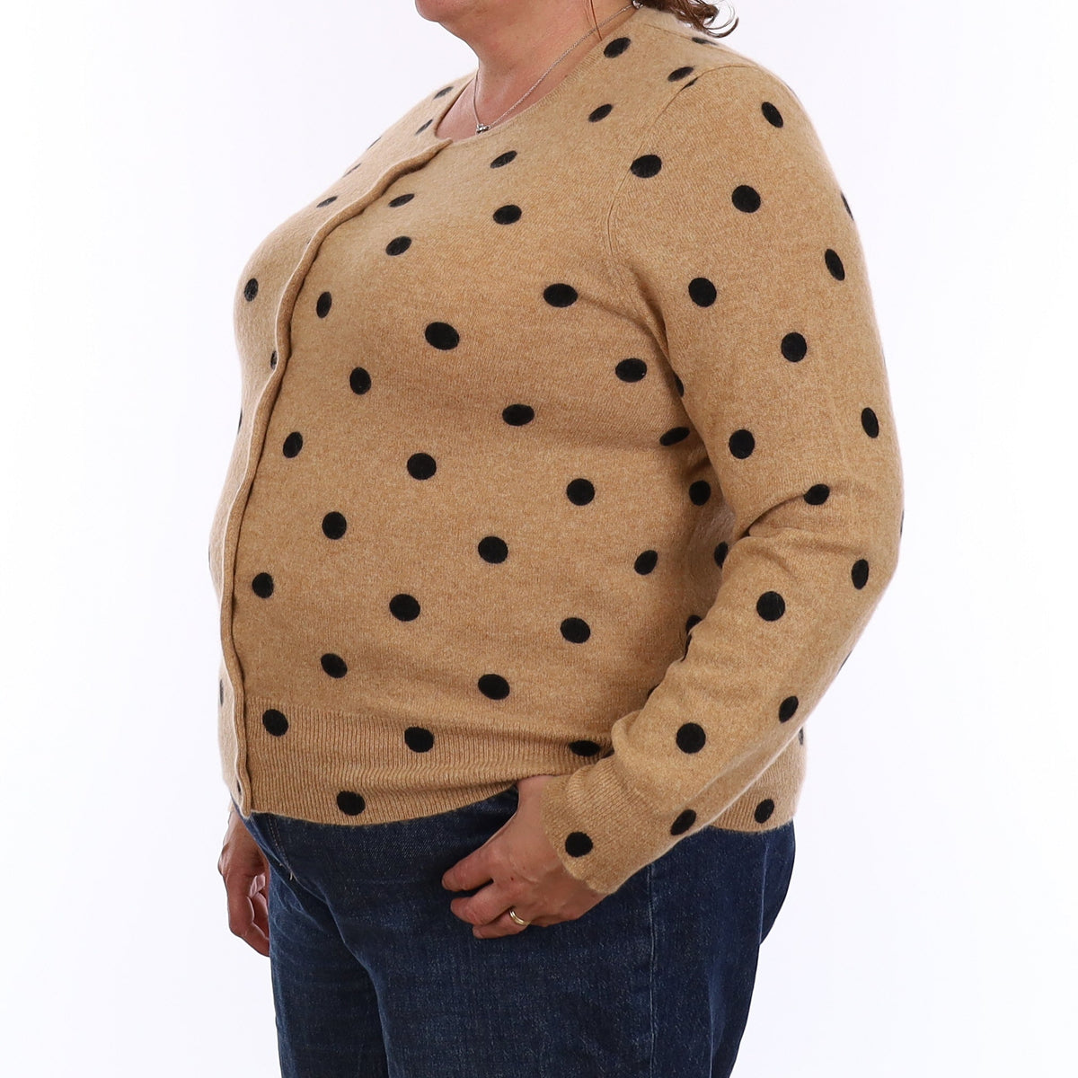 Caramel and Black Spotted Cashmere Crew Neck Cardigan XXL
