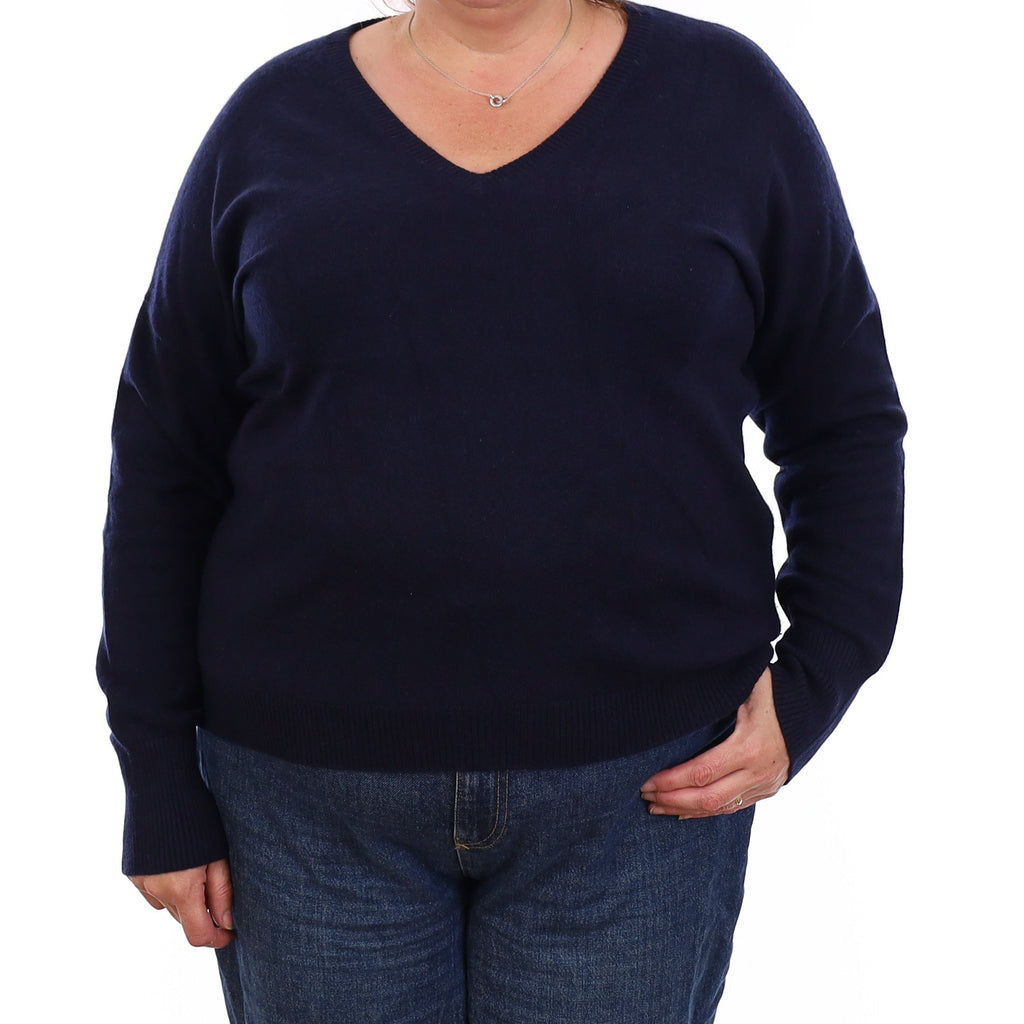 Navy Cashmere V Neck Jumper Extra Large