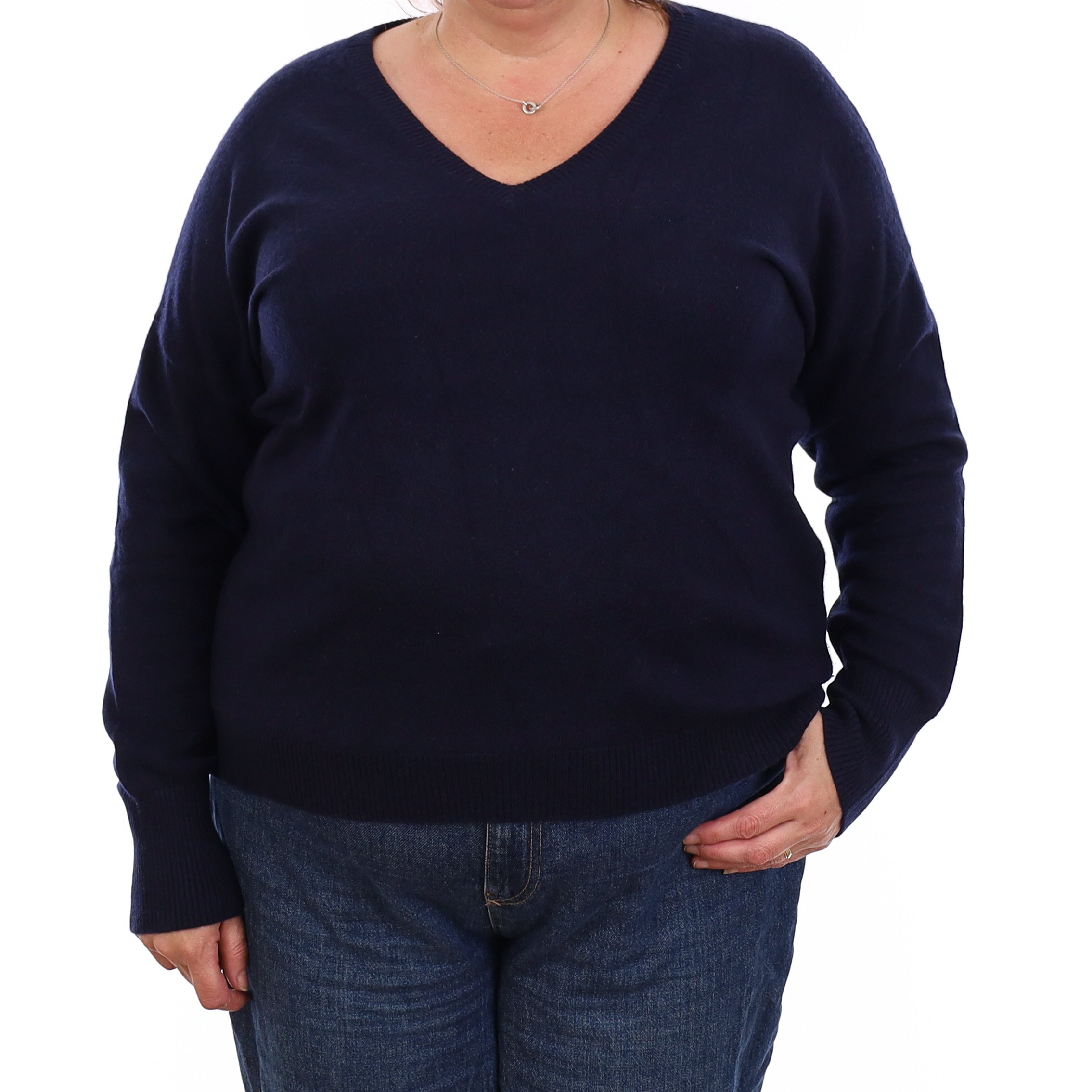 Navy Cashmere V Neck Jumper Extra Large