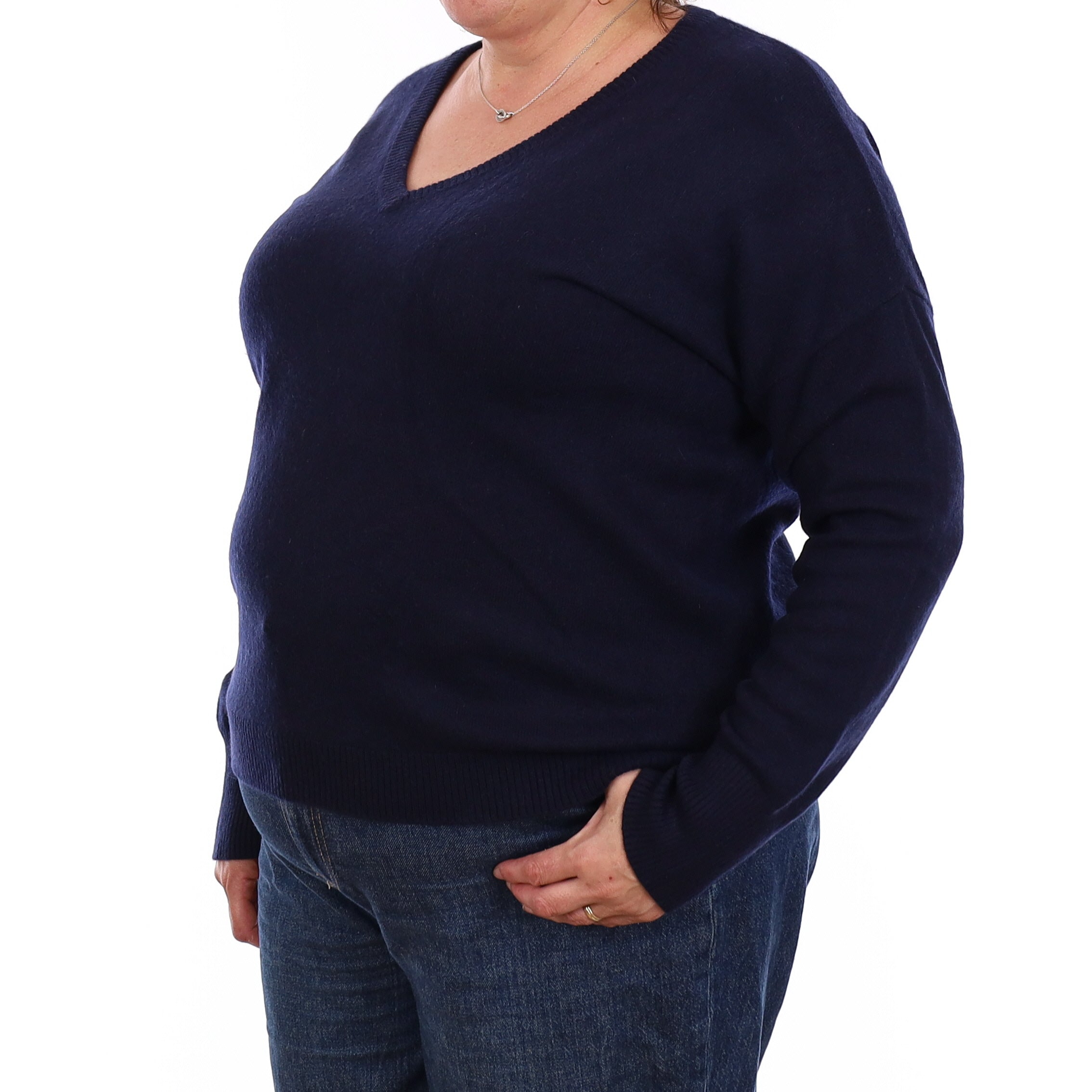 Navy Cashmere V Neck Jumper Extra Large