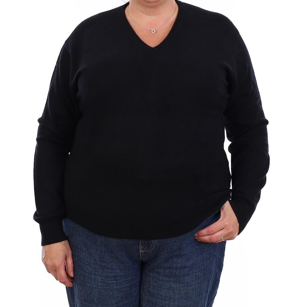 Black Cashmere V Neck Jumper Extra Large