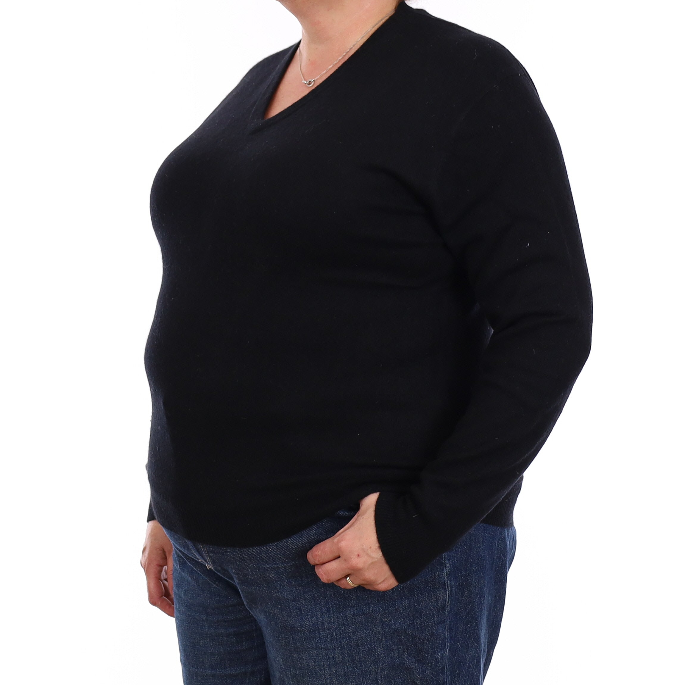 Black Cashmere V Neck Jumper Extra Large