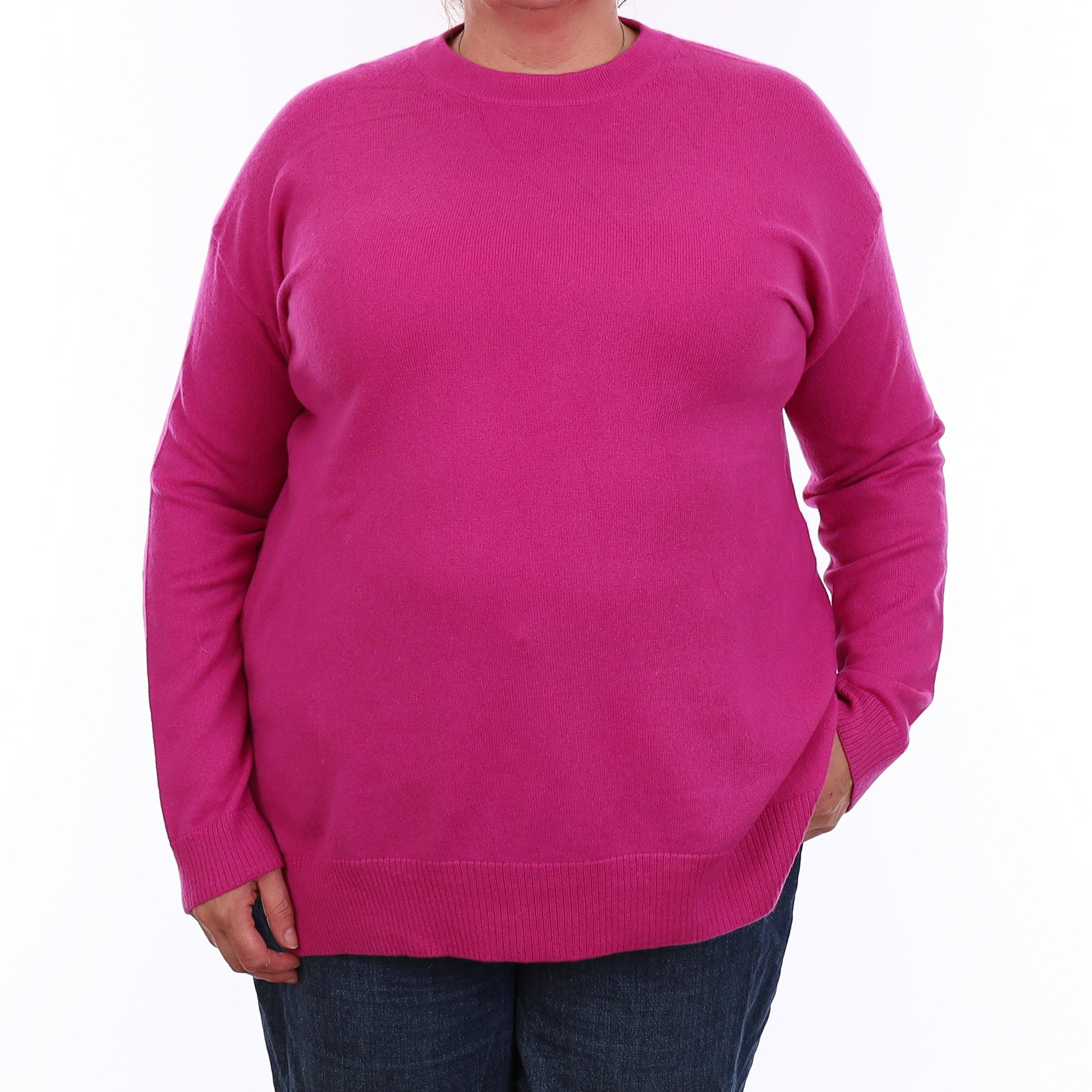 Fuchsia Pink Cashmere Crew Neck Jumper Extra Large