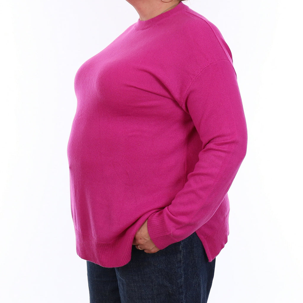 Fuchsia Pink Cashmere Crew Neck Jumper Extra Large
