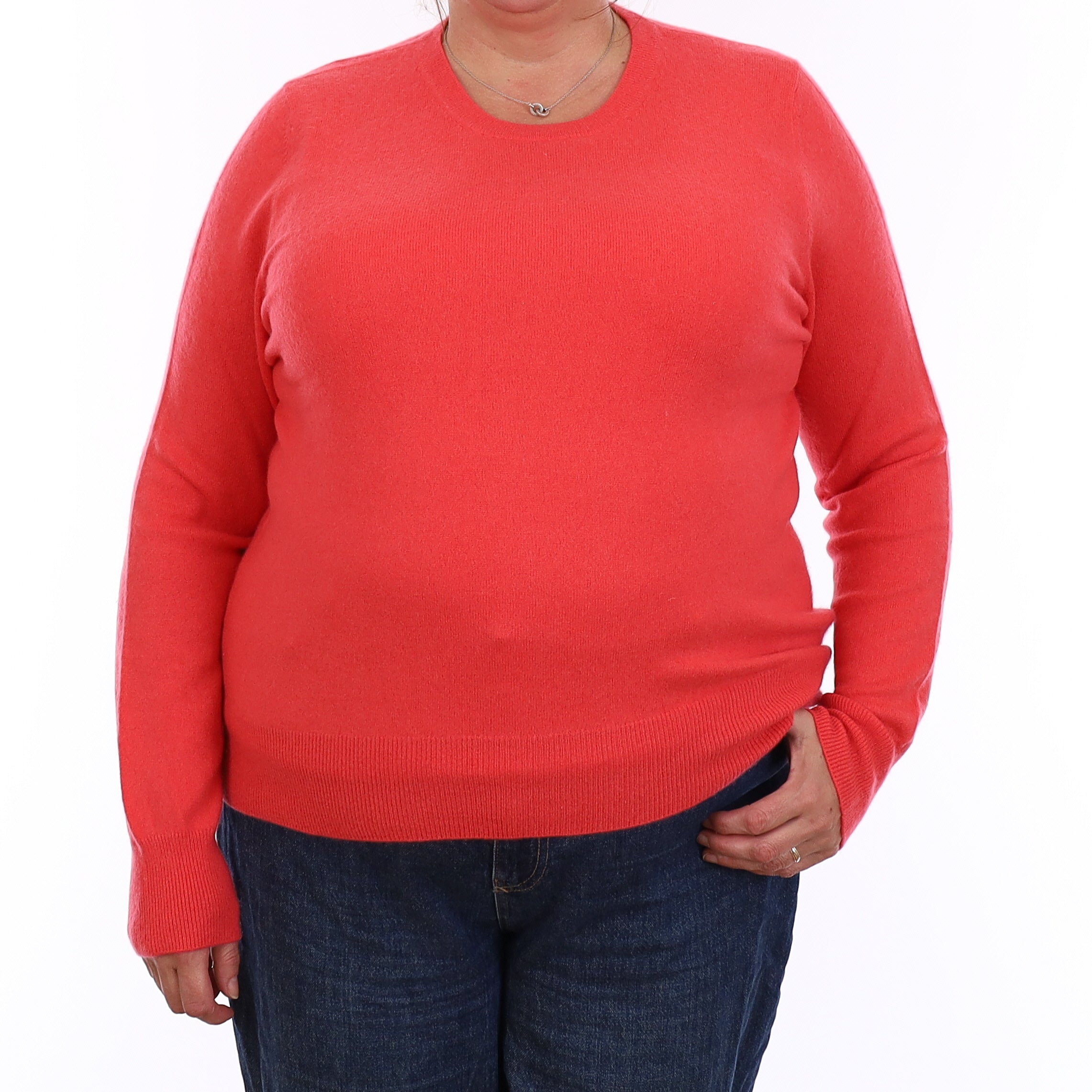 Deep Coral Pink Cashmere Crew Neck Jumper Extra Large