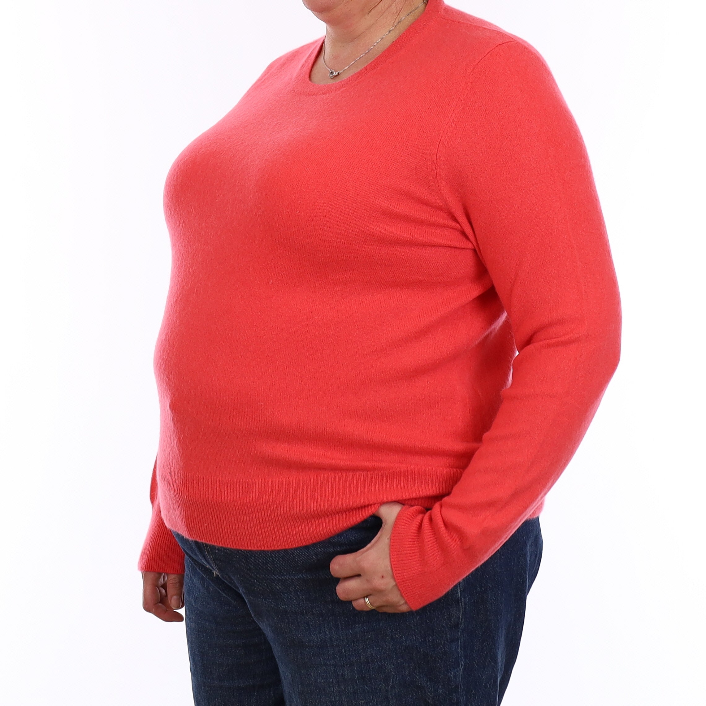 Deep Coral Pink Cashmere Crew Neck Jumper Extra Large