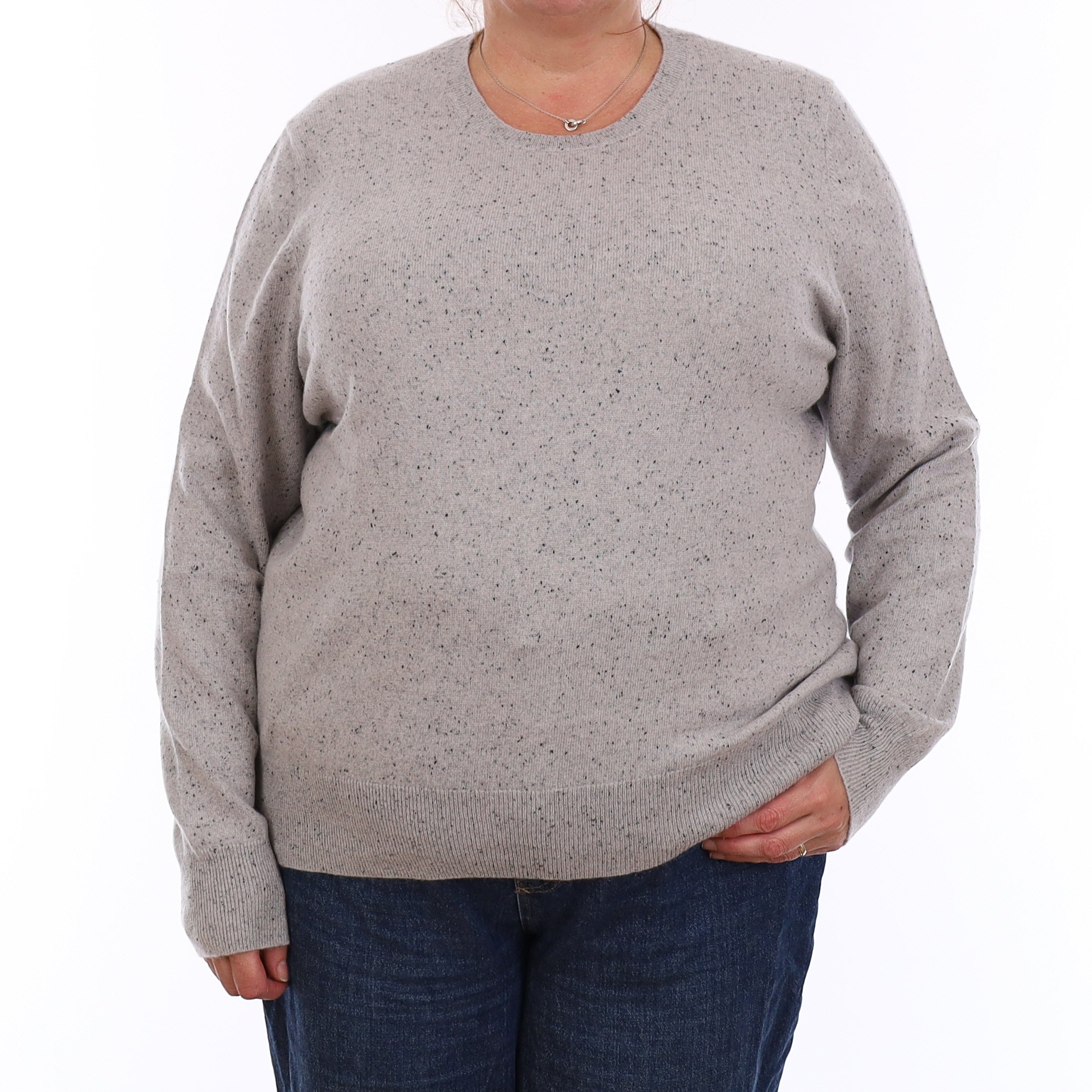 Grey Flecked Cashmere Crew Neck Jumper Extra Large