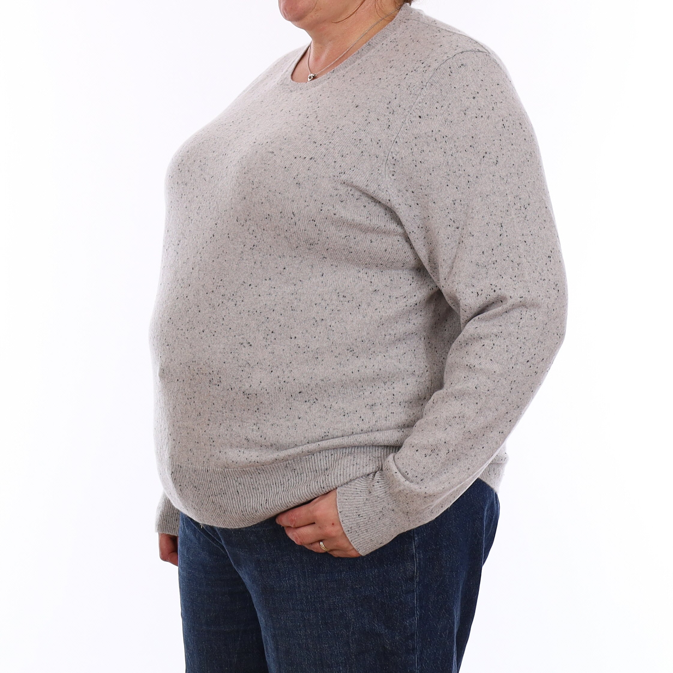 Grey Flecked Cashmere Crew Neck Jumper Extra Large
