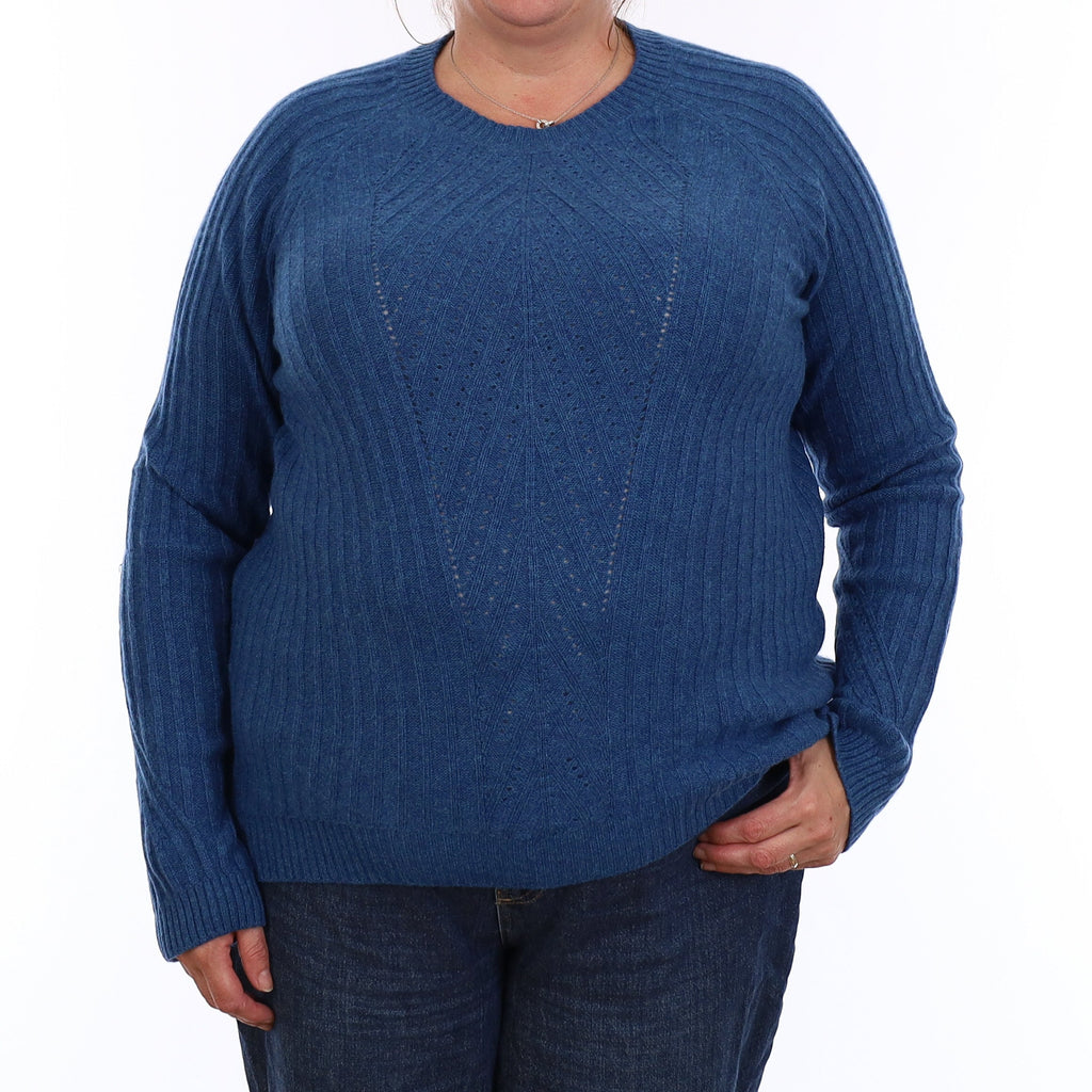 Ocean Blue Textured Cashmere Crew Neck Jumper Extra Large