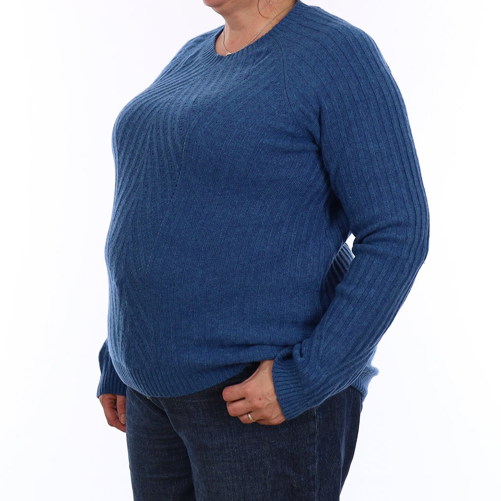 Ocean Blue Textured Cashmere Crew Neck Jumper Extra Large