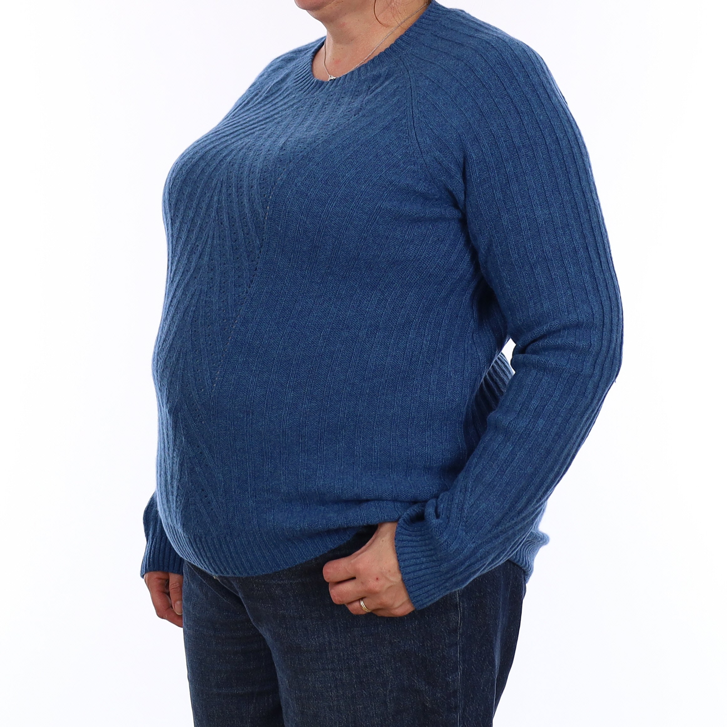 Ocean Blue Textured Cashmere Crew Neck Jumper Extra Large