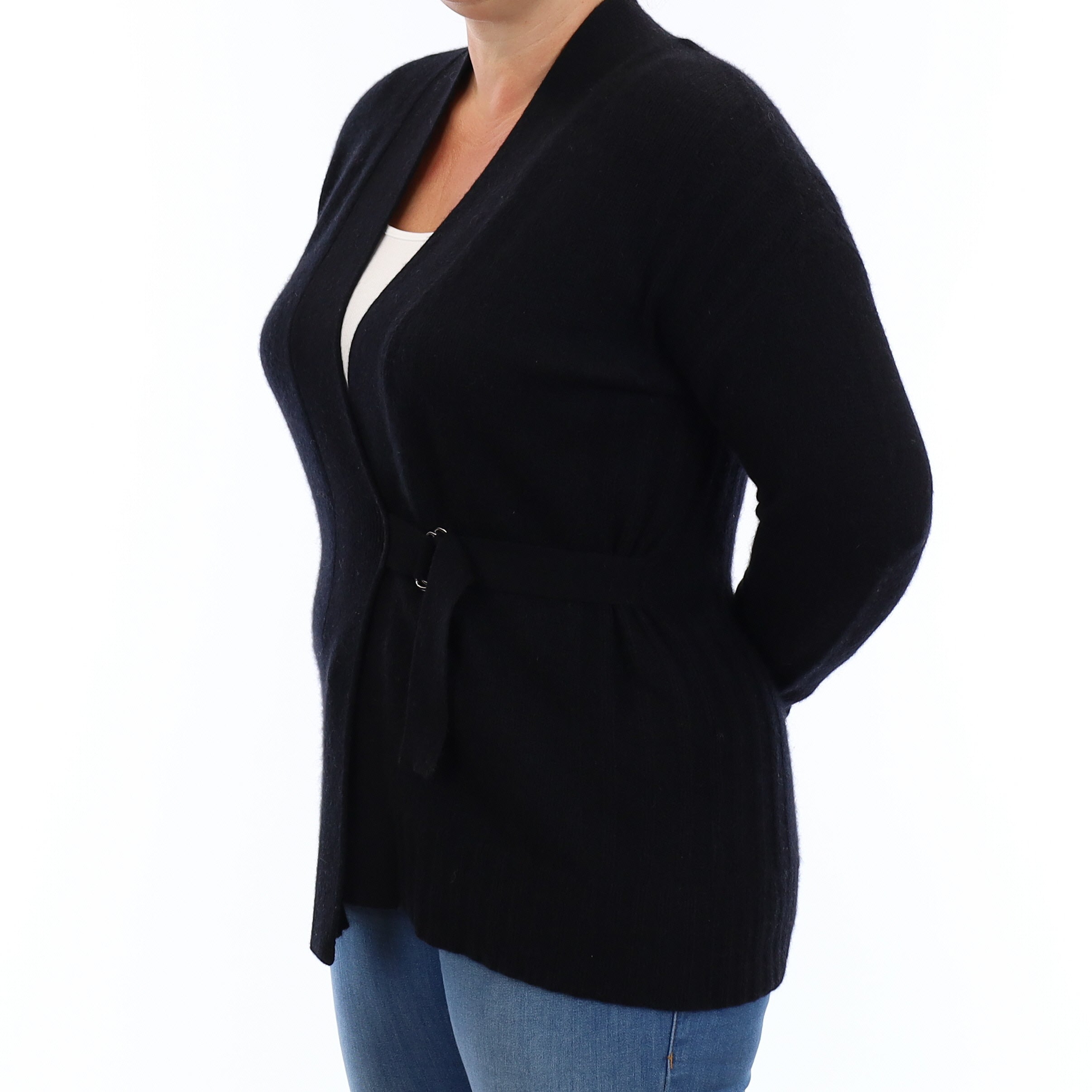 Black Cashmere V Neck Cardigan with Belt Large