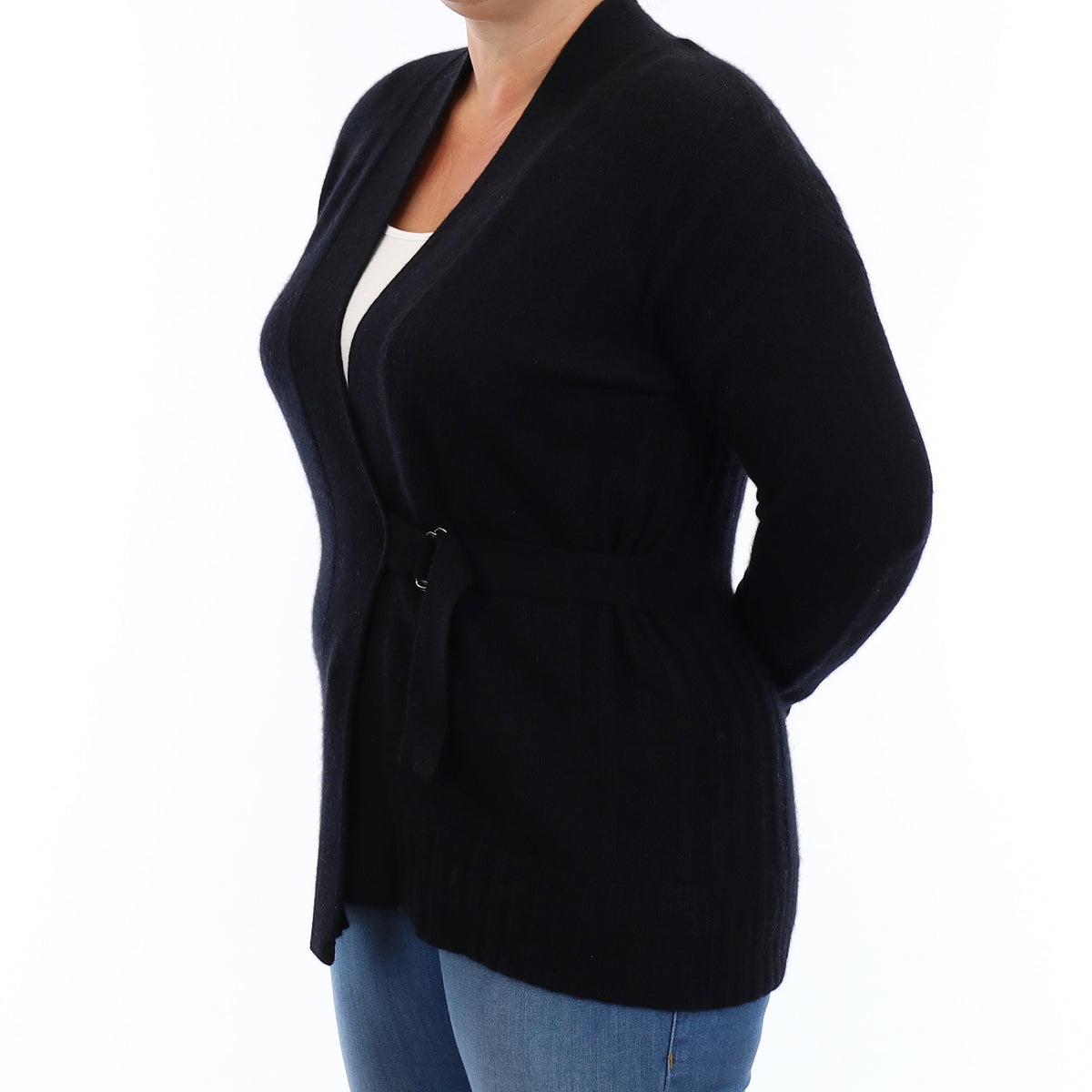 Black Cashmere V Neck Cardigan with Belt Large