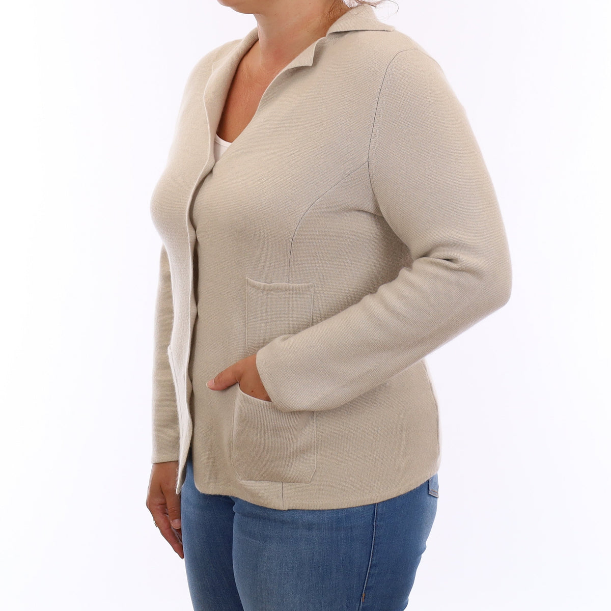 Alabaster Heavy Knit Cashmere Collared Jacket with Pockets Large