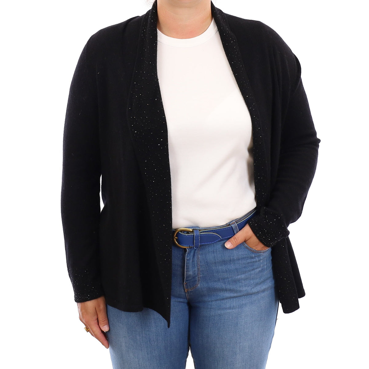 Black Jewel Embellished Cashmere Edge to Edge Cardigan Large