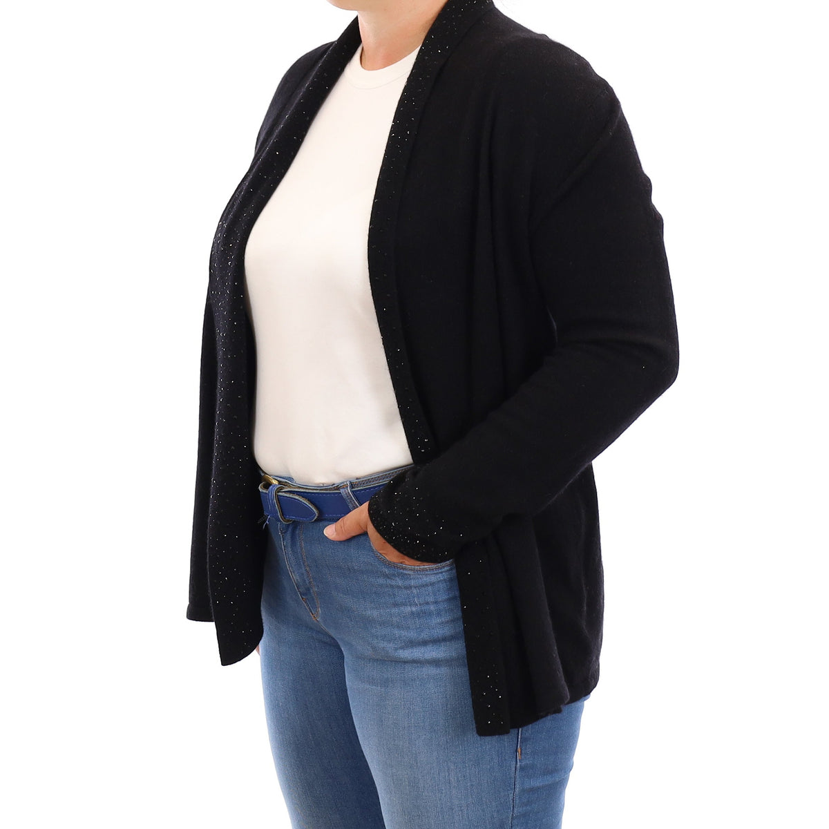 Black Jewel Embellished Cashmere Edge to Edge Cardigan Large