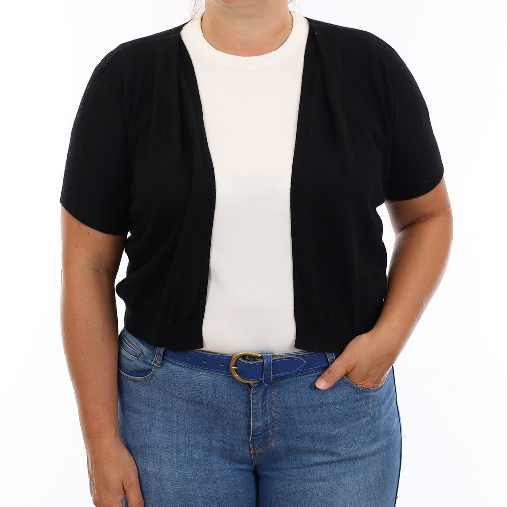 Black Cashmere Short Sleeve Edge to Edge Cardigan Large