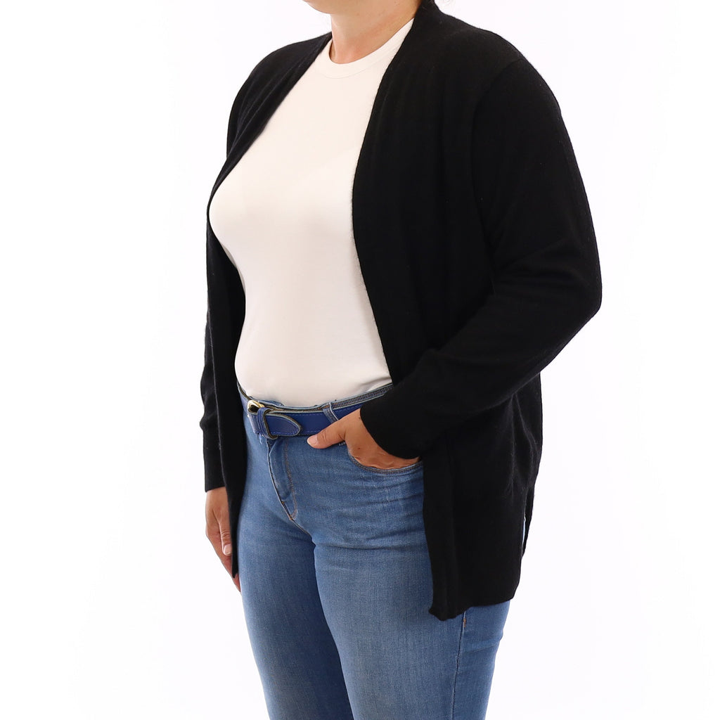Black Cashmere Batwing Edge to Edge Cardigan with Pockets Large