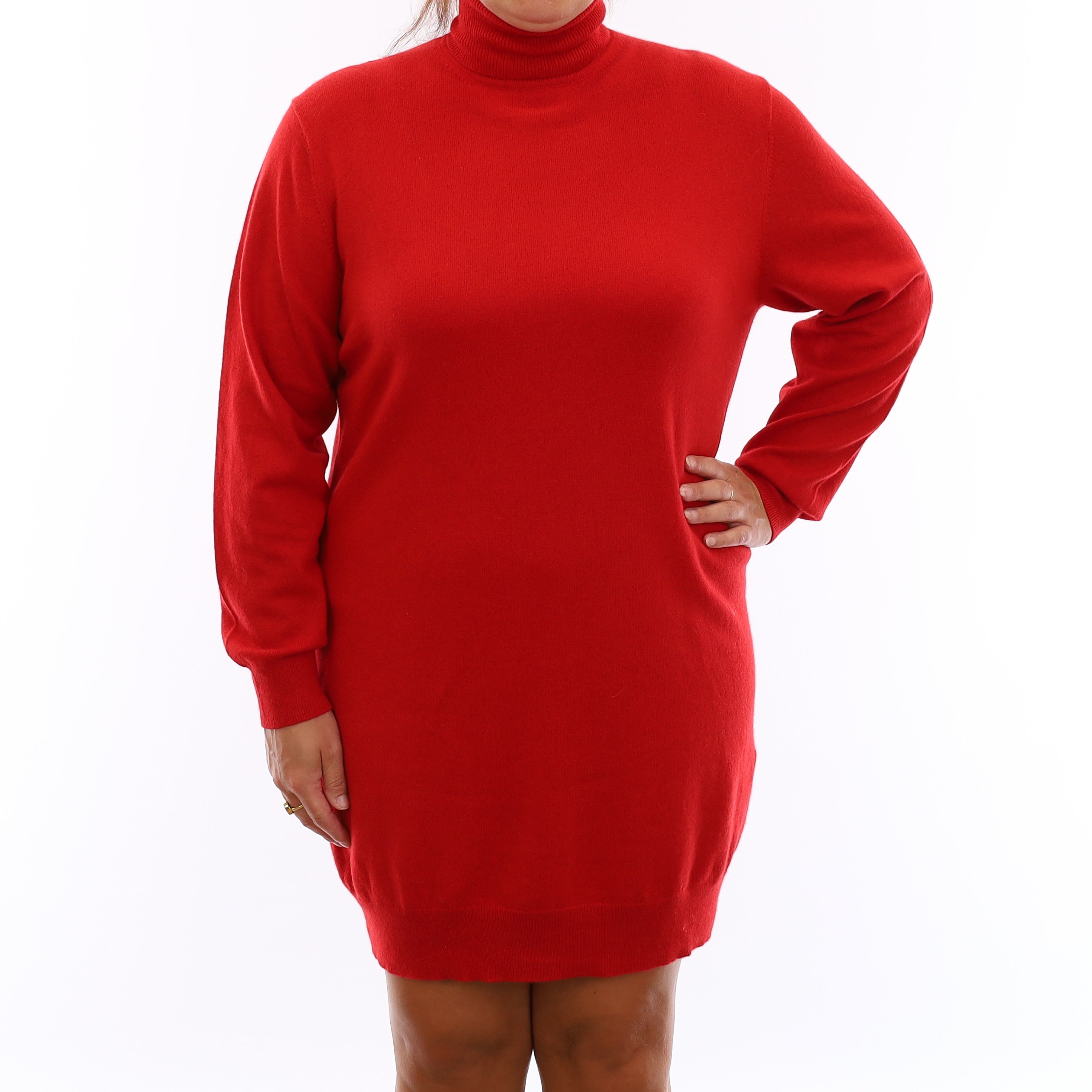 Berry Red Cashmere Polo Neck Dress Large
