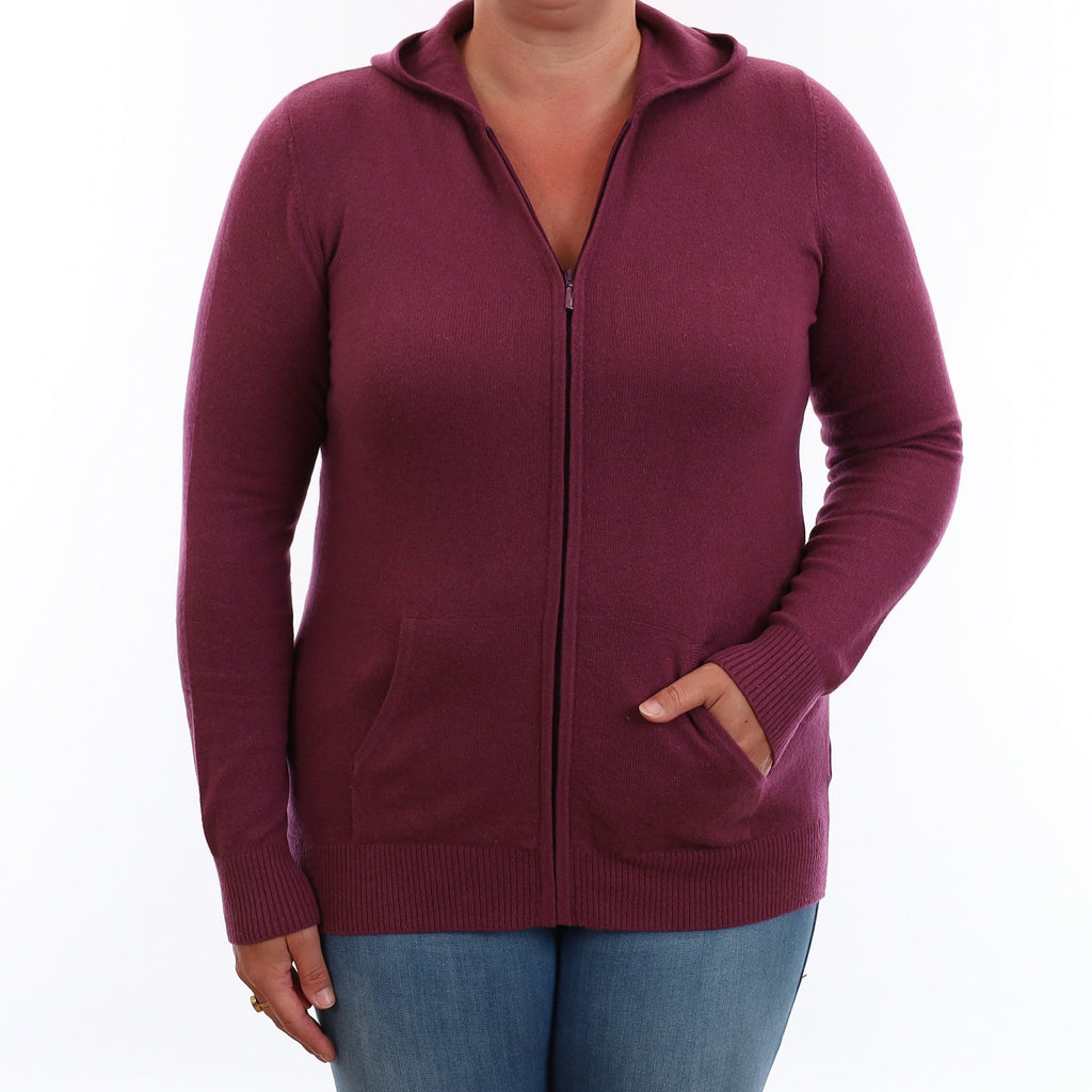 Plum Purple Cashmere Zip Up Hoodie with Pockets Large