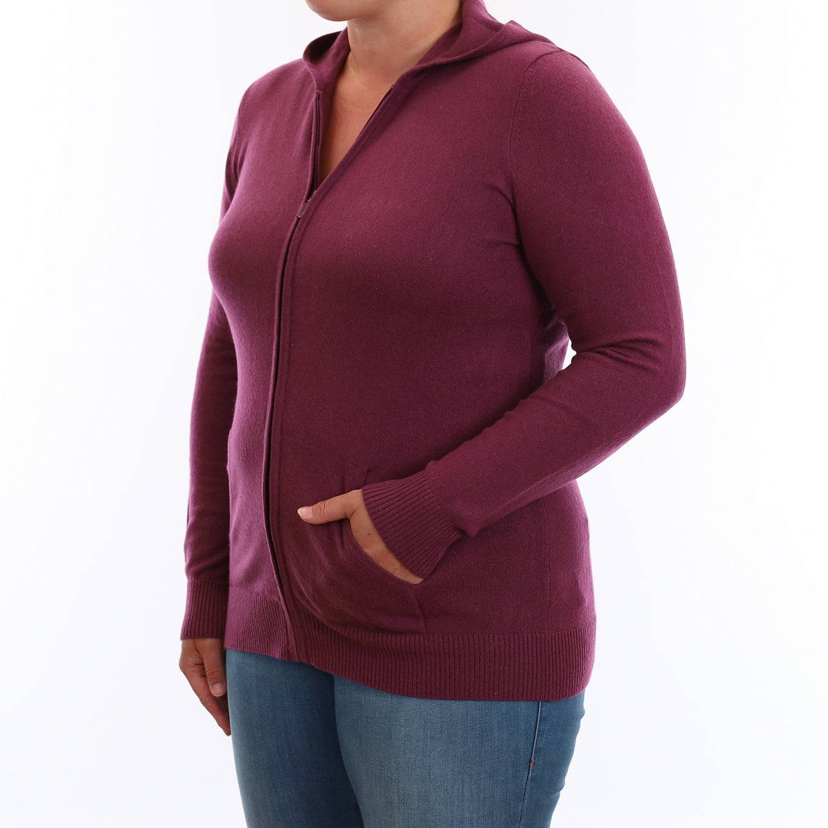Plum Purple Cashmere Zip Up Hoodie with Pockets Large