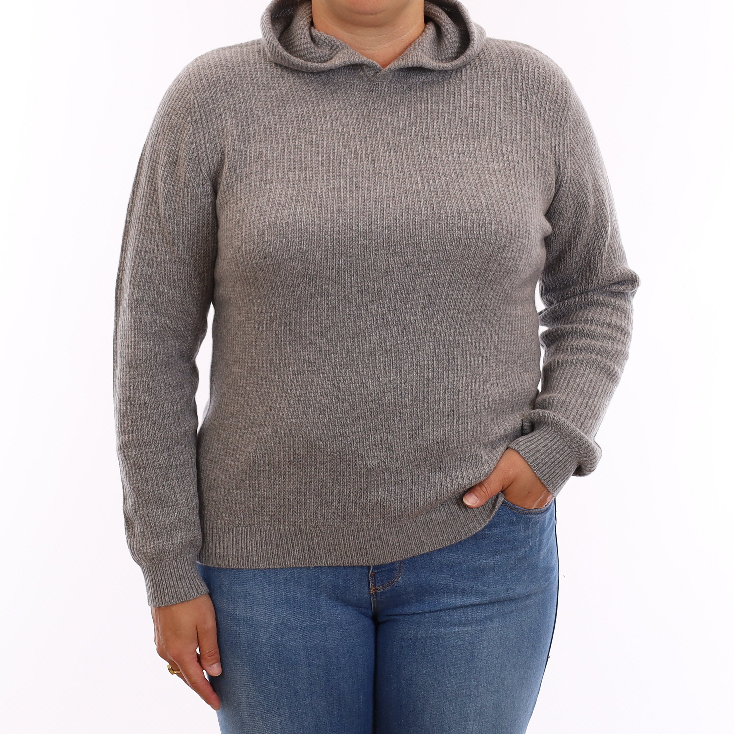 Brand New Smoke Grey Waffle Knit Cashmere Hoodie Jumper Large - UK 18