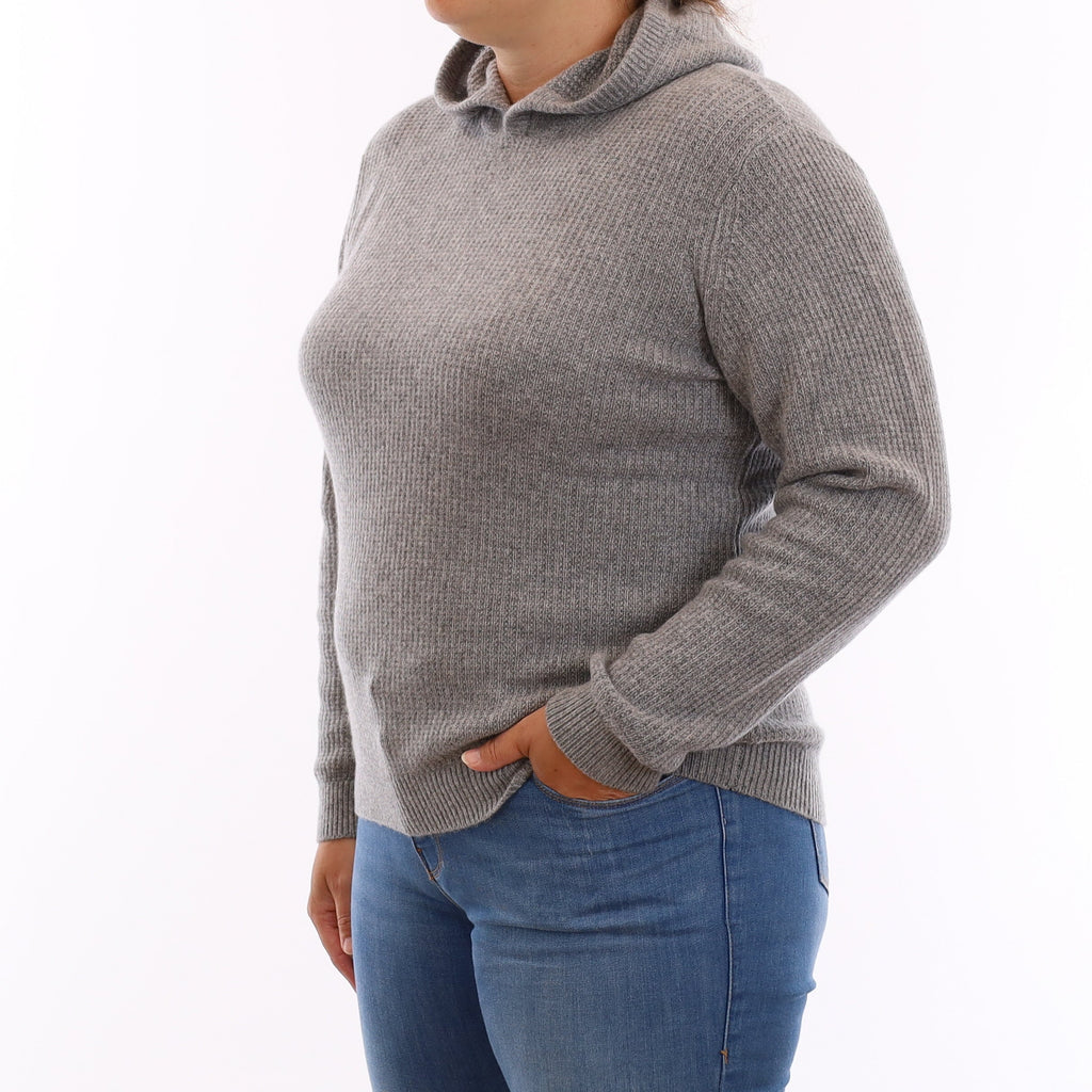 Brand New Smoke Grey Waffle Knit Cashmere Hoodie Jumper Large - UK 18