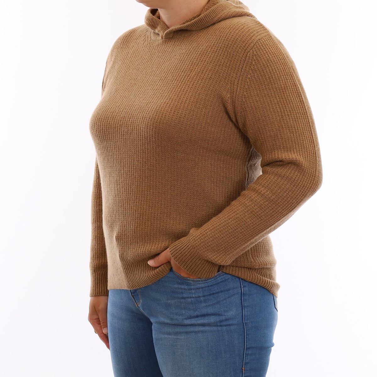 Brand New Toffee Brown Waffle Knit Cashmere Hoodie Jumper Large