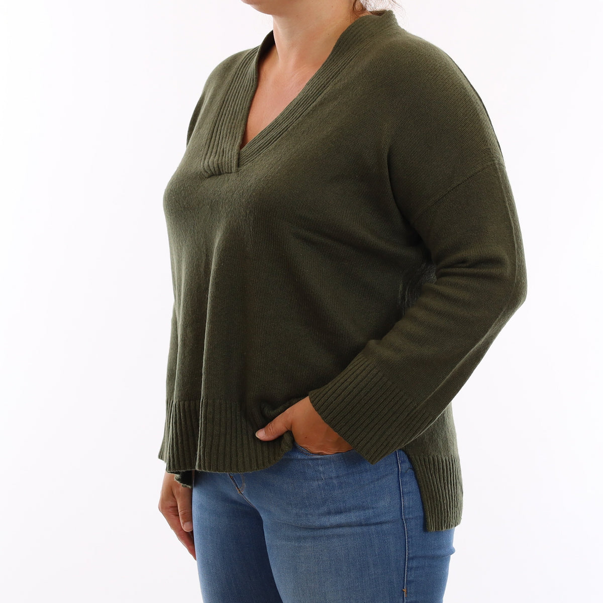 Lafayette Country Green Heavy Knit Cashmere V Neck Jumper Large