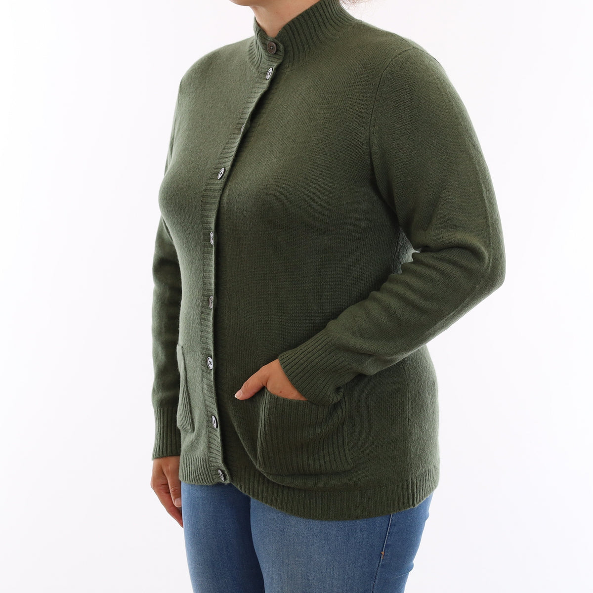 Orvis Pine Green Cashmere Turtle Neck Cardigan with Pockets Large