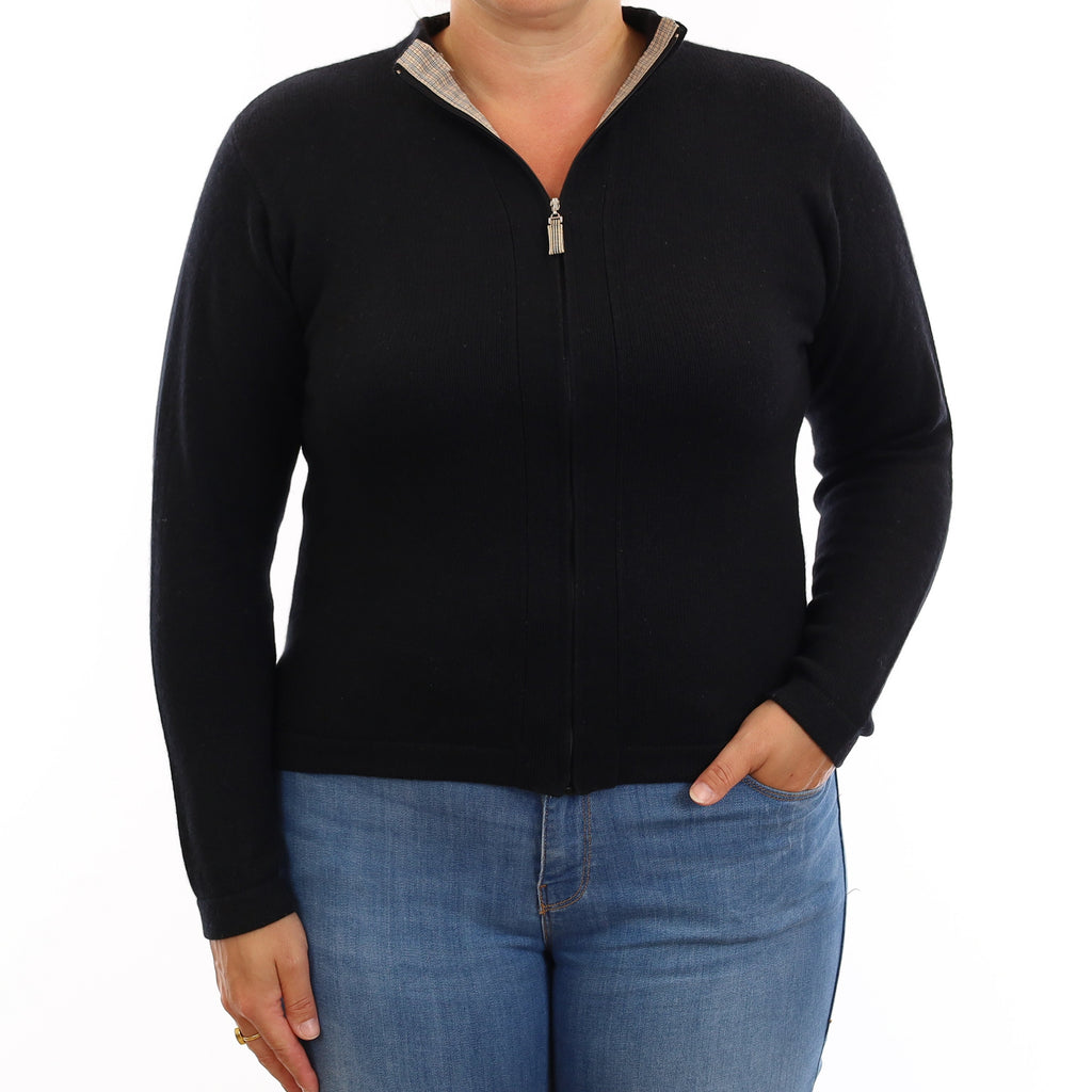Burberry Black Cashmere Zip Up Cardigan Large