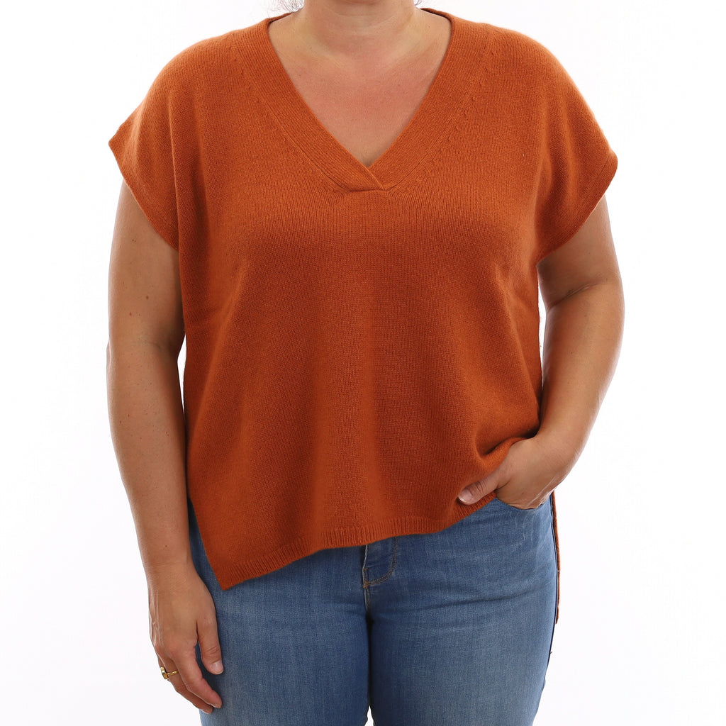 Joseph Rust Orange Cashmere Slouchy V Neck Tank Top Large