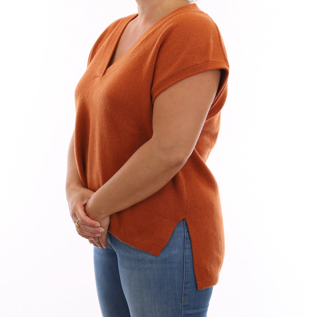 Joseph Rust Orange Cashmere Slouchy V Neck Tank Top Large