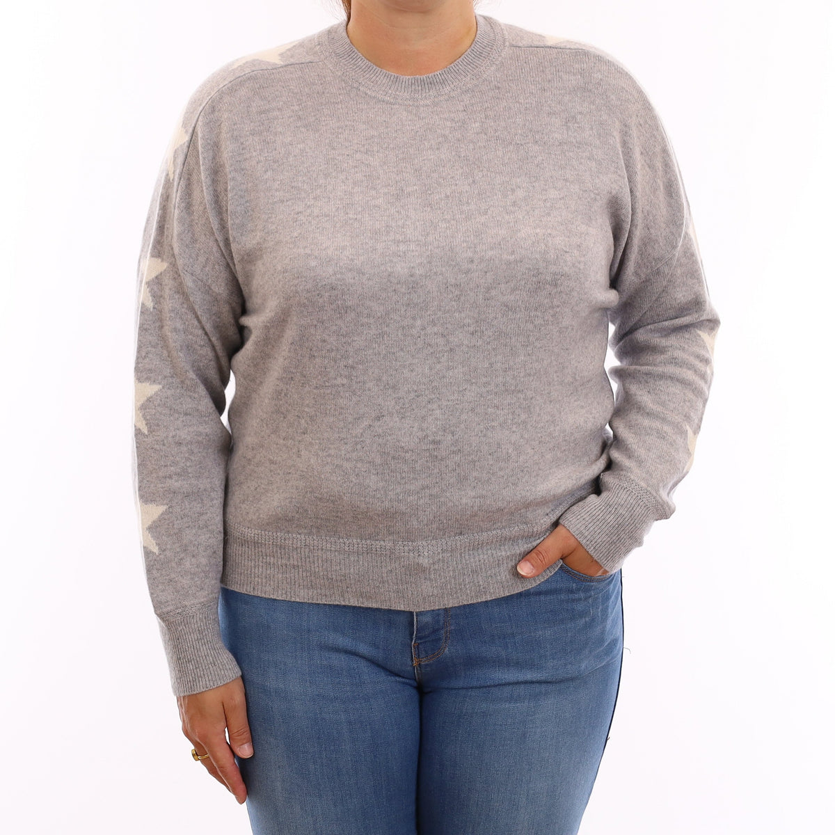Grey Star Sleeve Cashmere Crew Neck Jumper Large