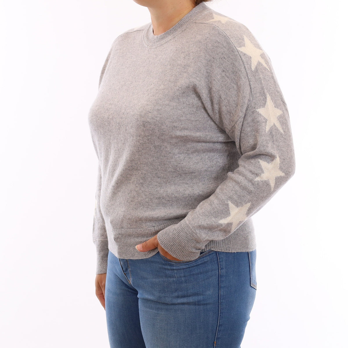 Grey Star Sleeve Cashmere Crew Neck Jumper Large