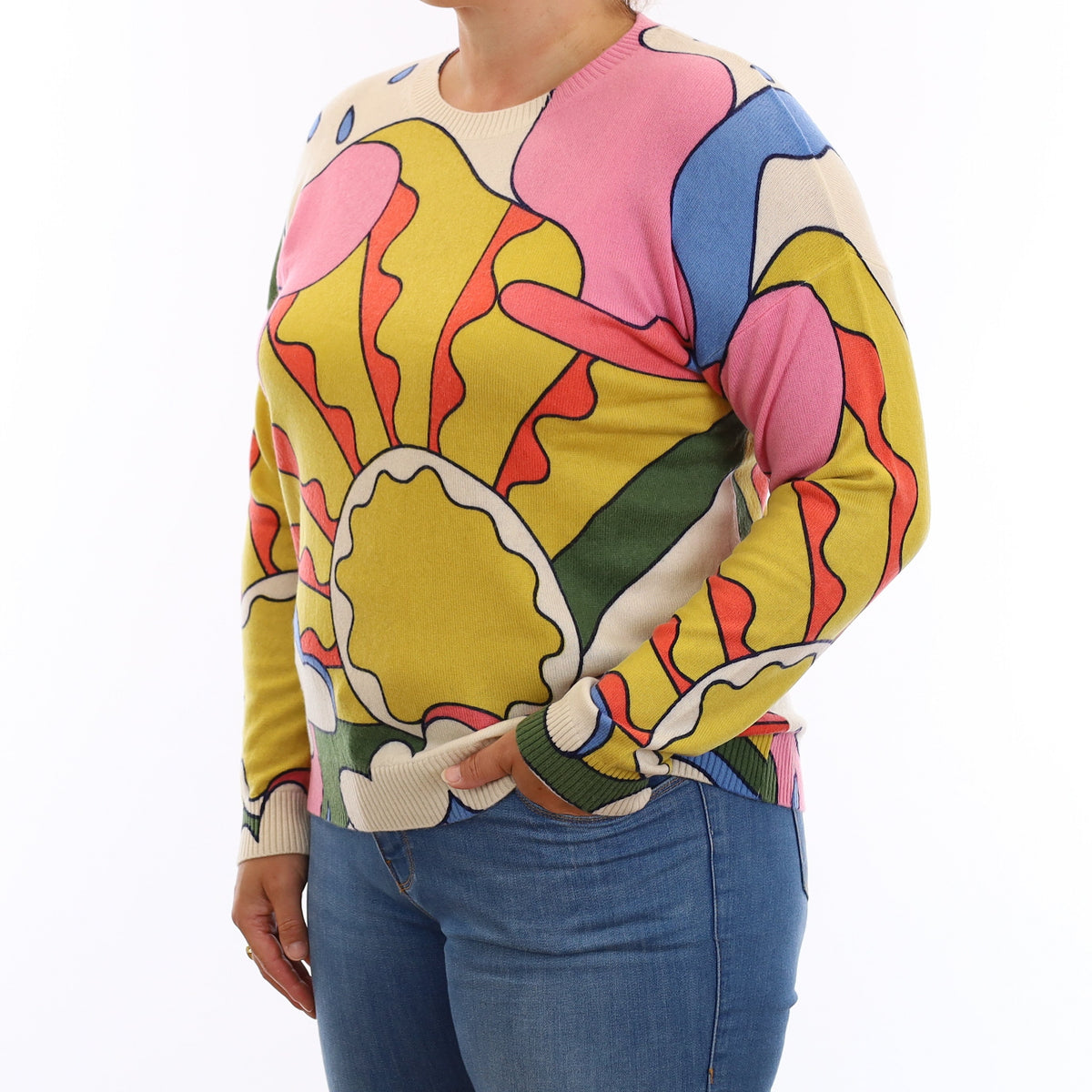Colourful Sunshine Design Cashmere Crew Neck Jumper Large