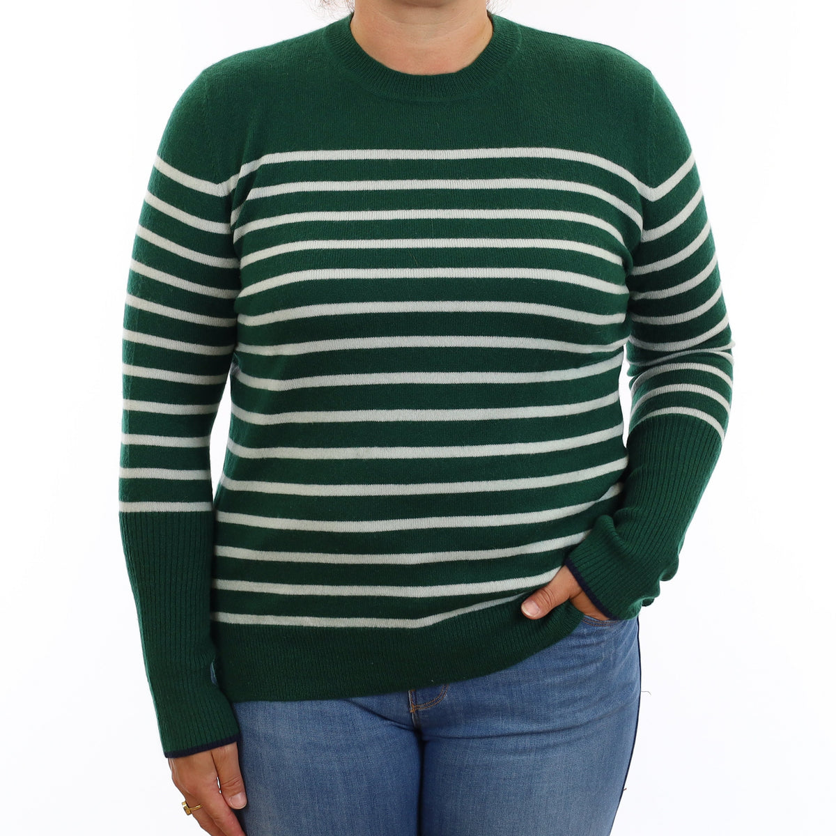 La Ligne Green Stripe Cashmere Crew Neck Jumper Large
