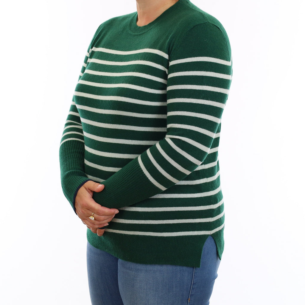 La Ligne Green Stripe Cashmere Crew Neck Jumper Large