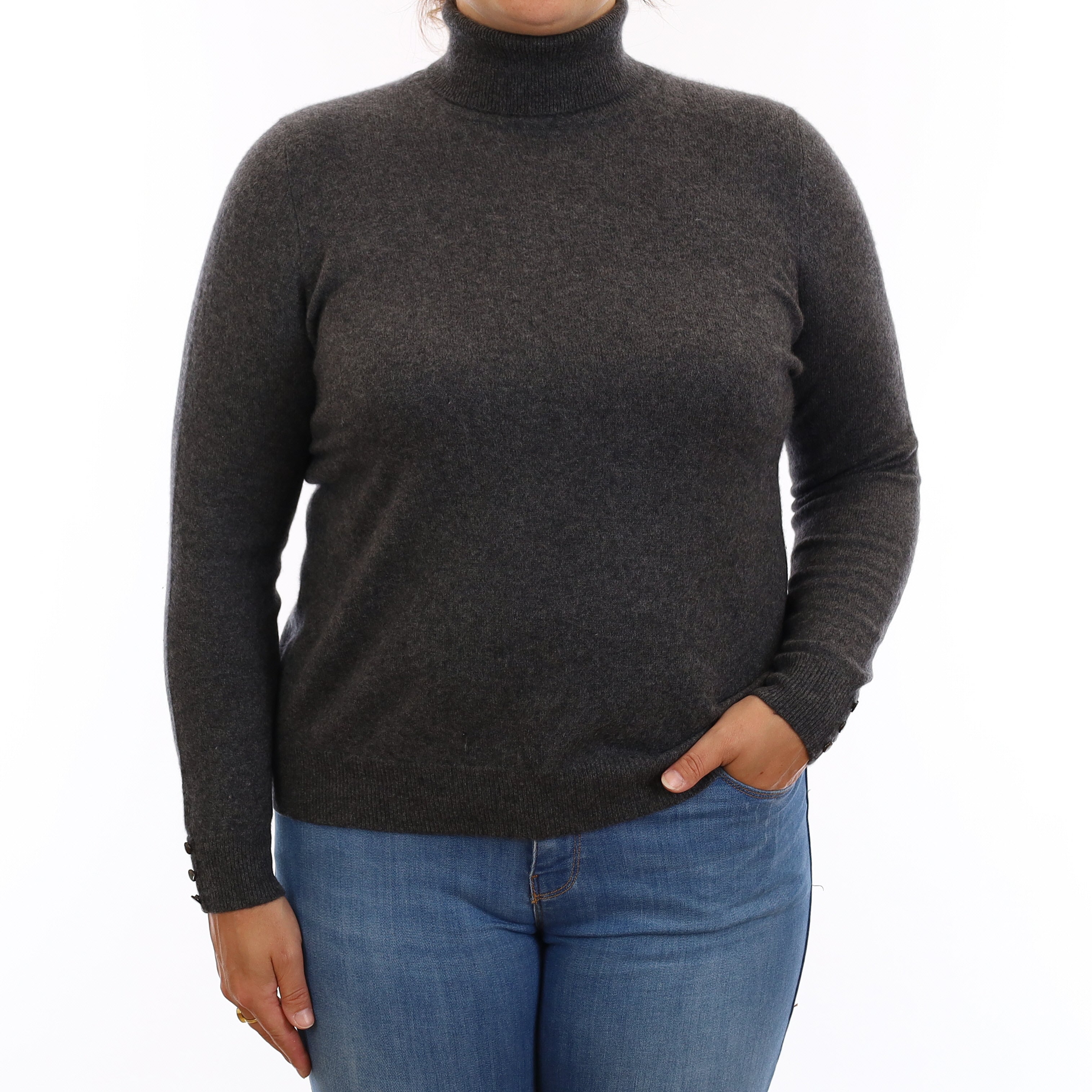 Granite Grey Cashmere Polo Neck Jumper Large