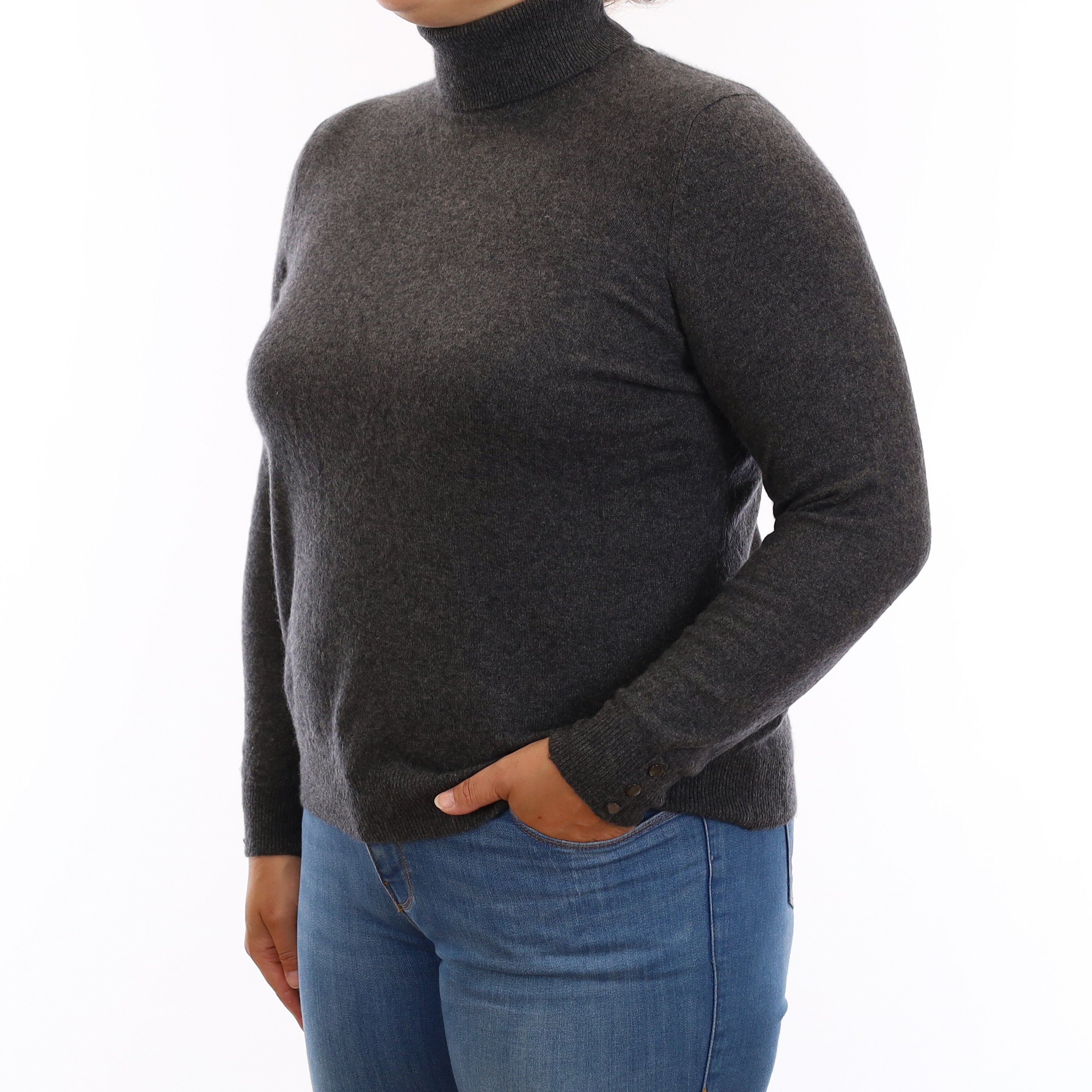 Granite Grey Cashmere Polo Neck Jumper Large
