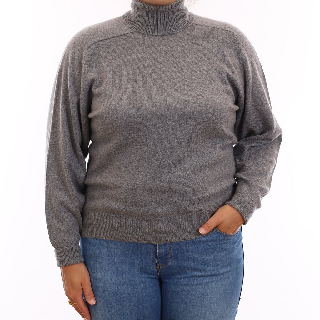 Ash Grey Cashmere Polo Neck Jumper Large