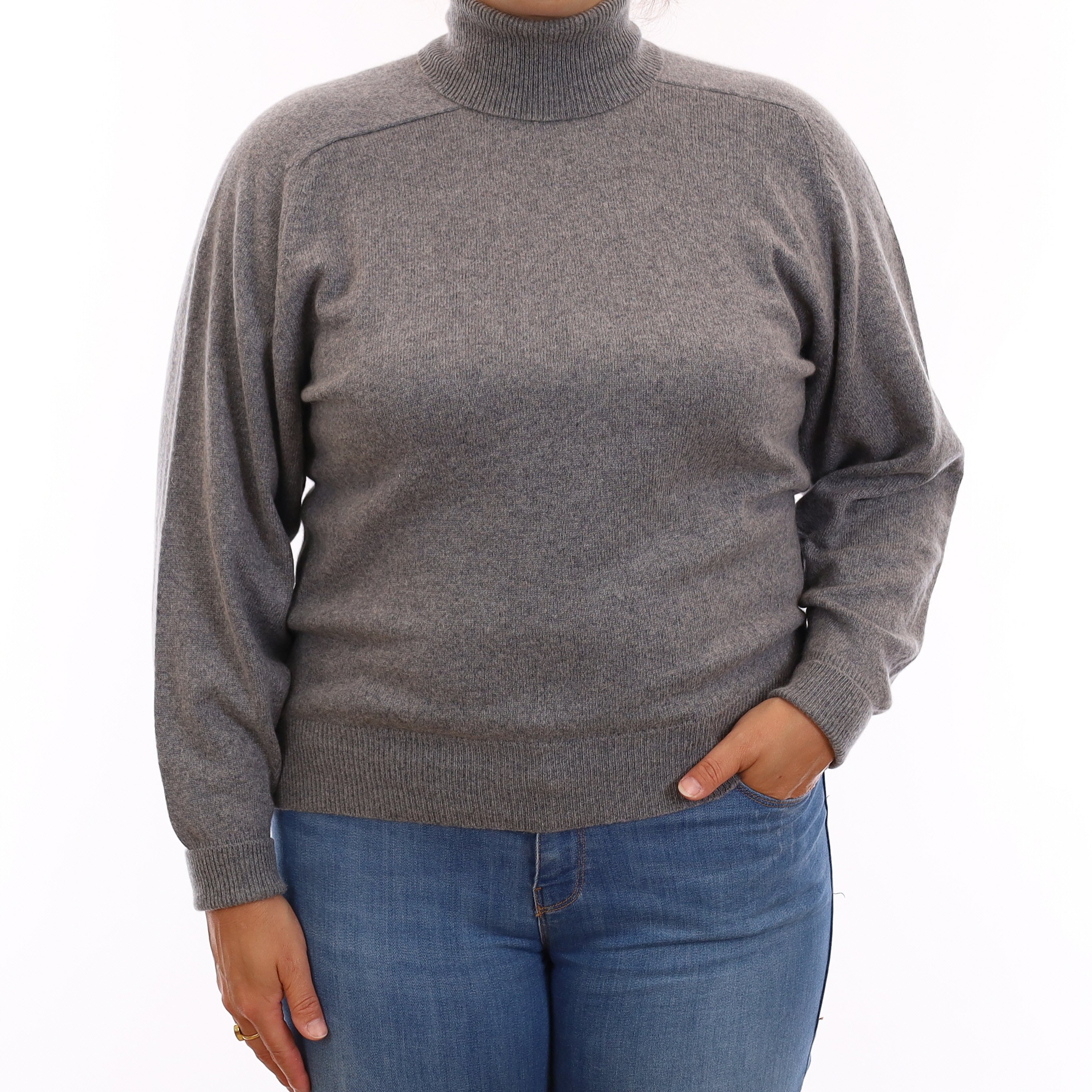 Ash Grey Cashmere Polo Neck Jumper Large