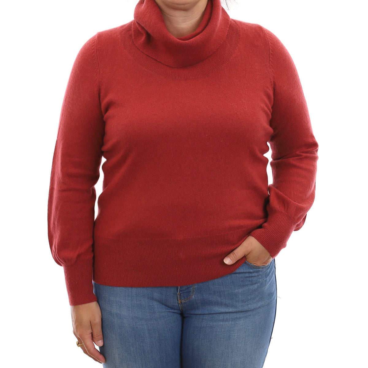 Brick Red Cashmere Cowl Neck Jumper Large