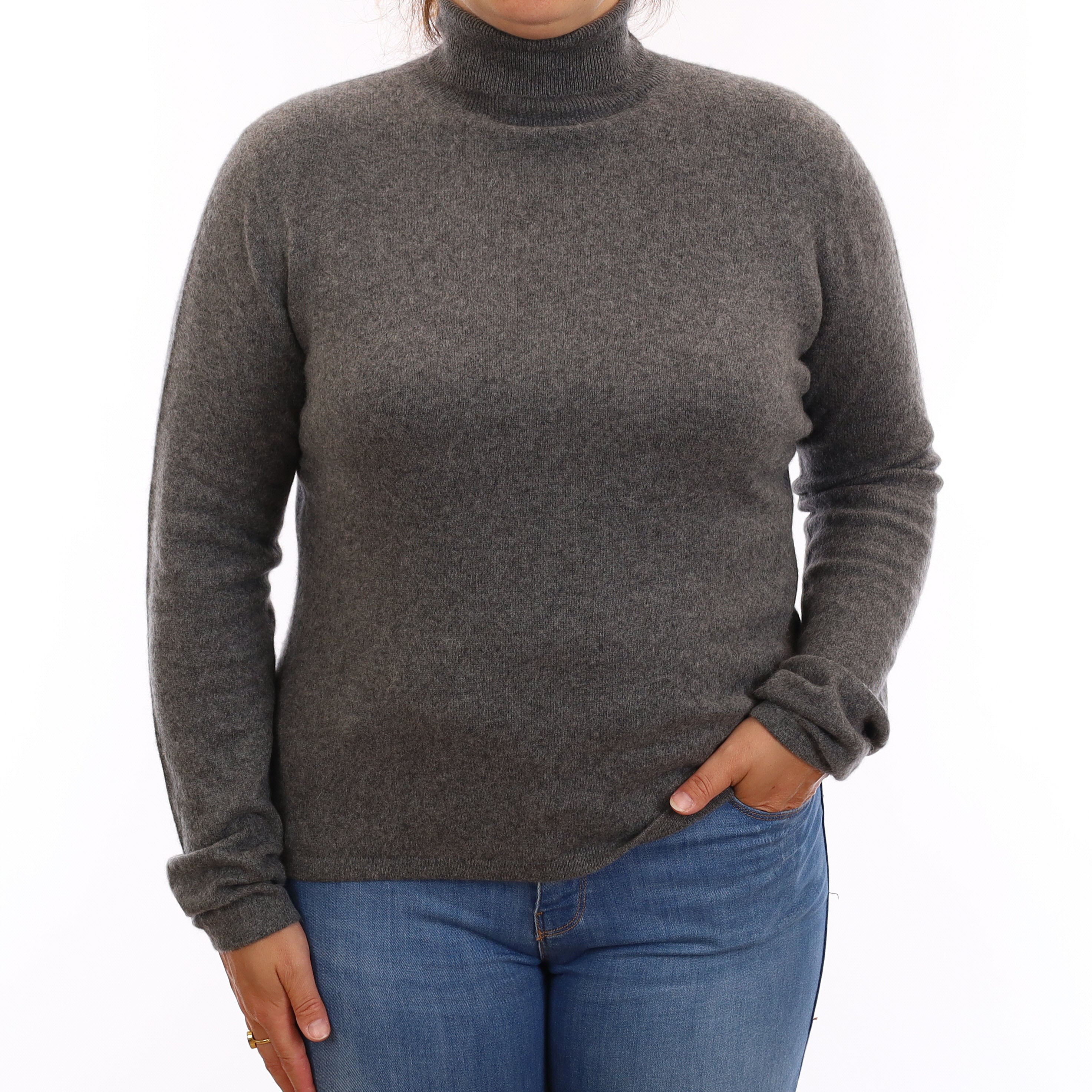 Slate Grey Cashmere Polo Neck Jumper Large