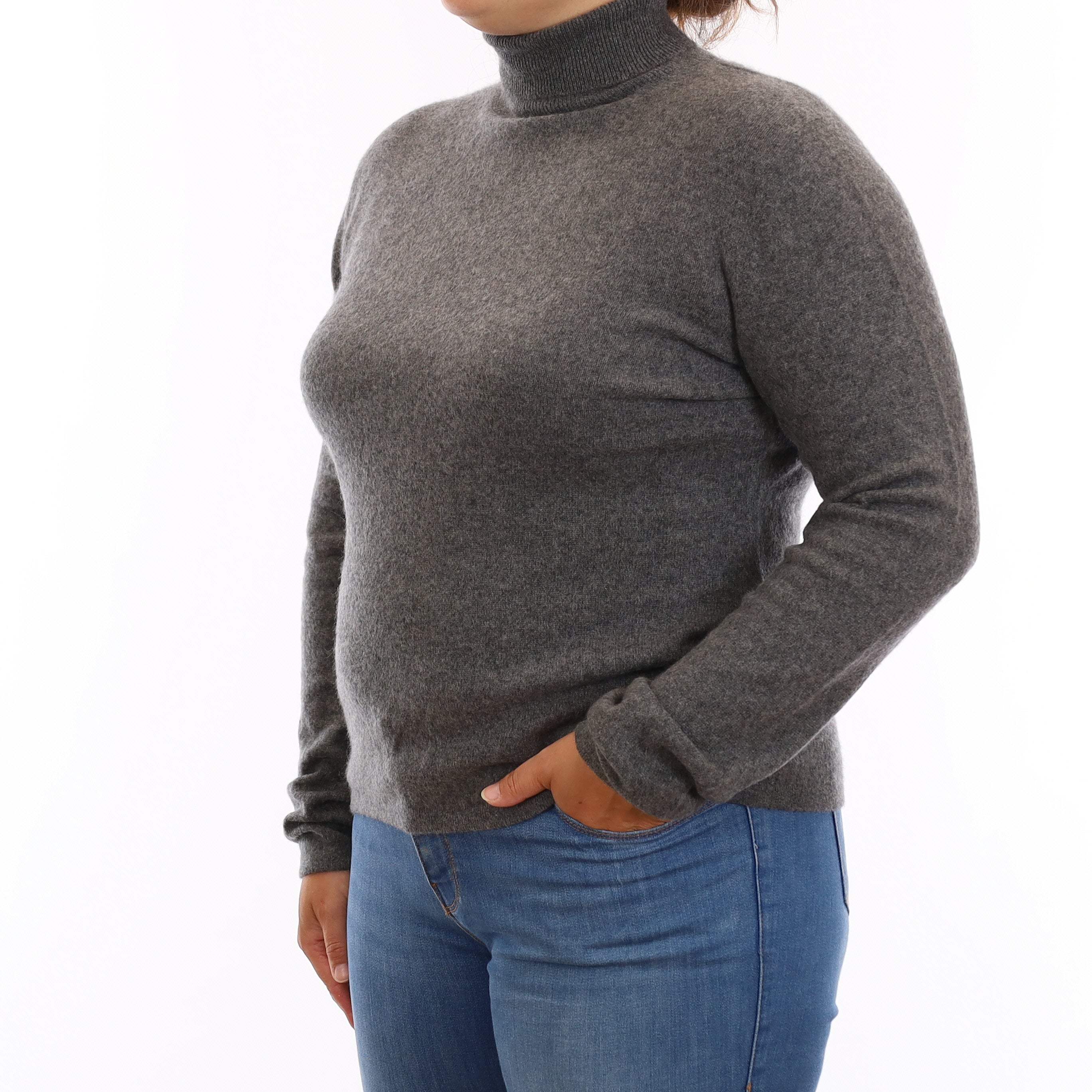 Slate Grey Cashmere Polo Neck Jumper Large