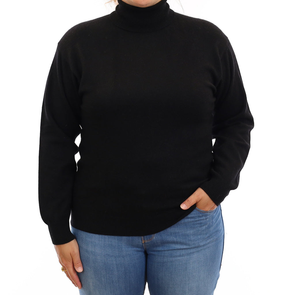 Black Cashmere Polo Neck Jumper Large